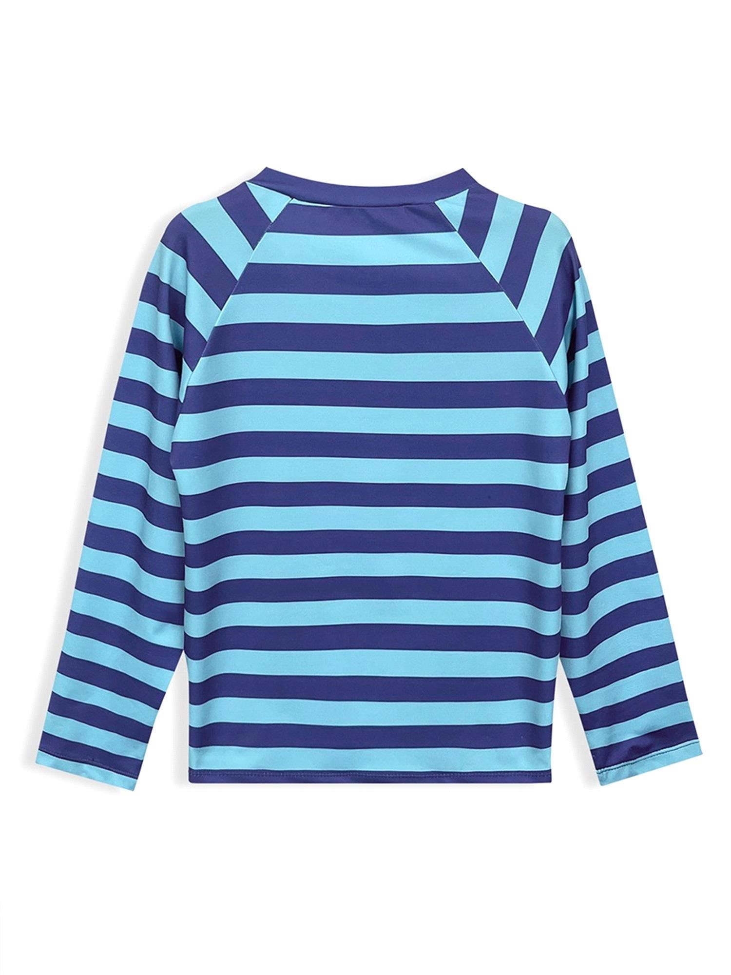 Denokids Erkek Çocuk UV Korumalı Çizgili Mayo Tişört Mavi CFF-25Y1-171