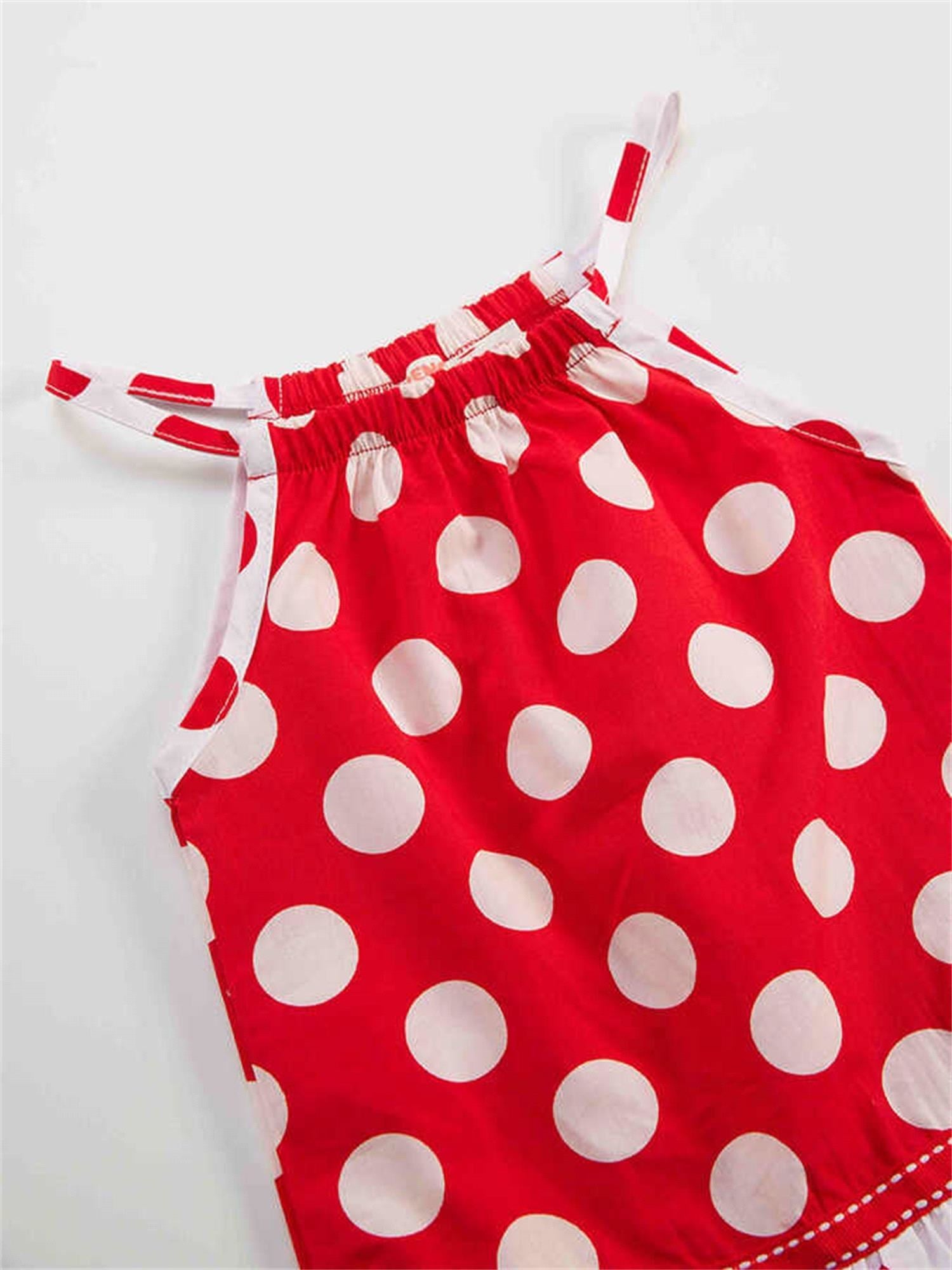 Denokids Kız Bebek Puantiye Yazlık Elbise Kırmızı CFF-23Y2-025