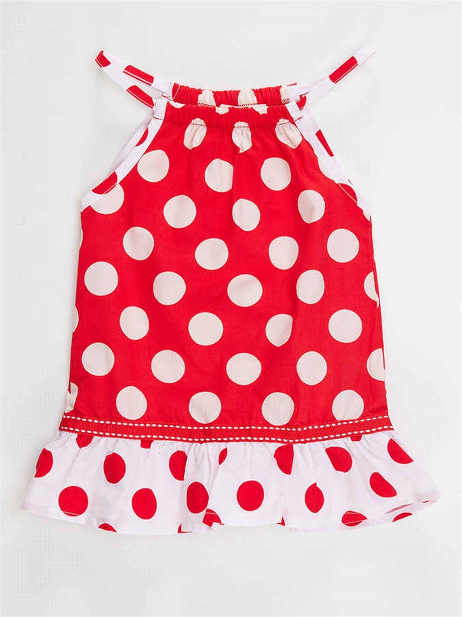 Denokids Kız Bebek Puantiye Yazlık Elbise Kırmızı CFF-23Y2-025