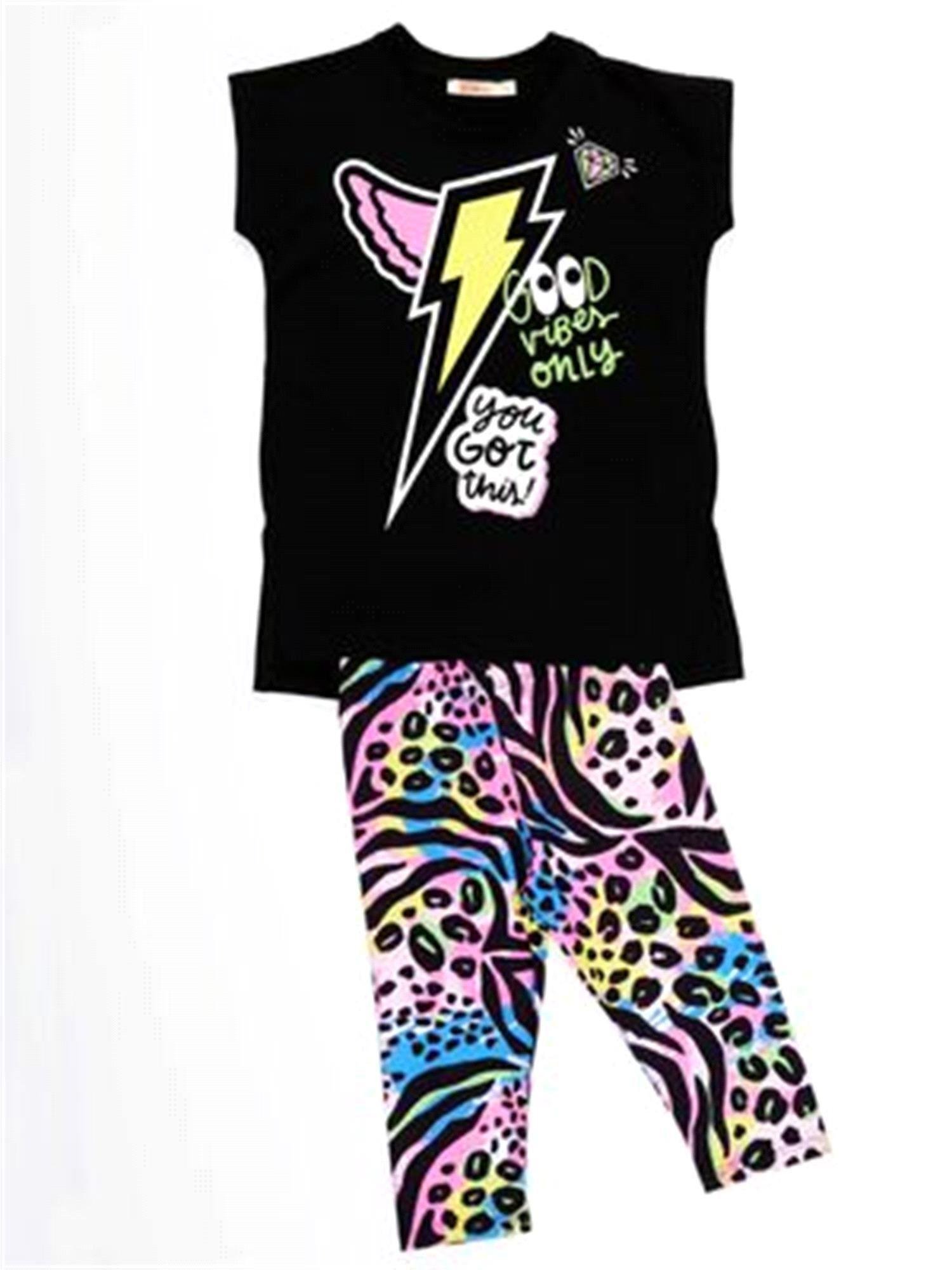 Denokids Kız Çocuk Good Vibes Tunik Tayt Takım Ms-23Y1-020