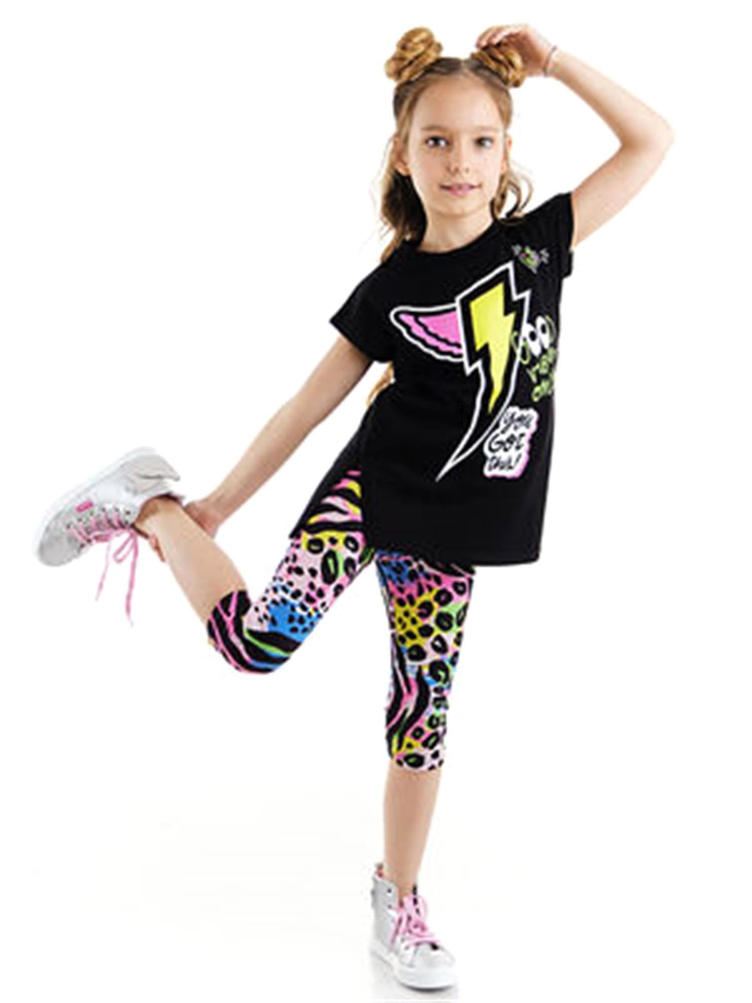 Denokids Kız Çocuk Good Vibes Tunik Tayt Takım Ms-23Y1-020