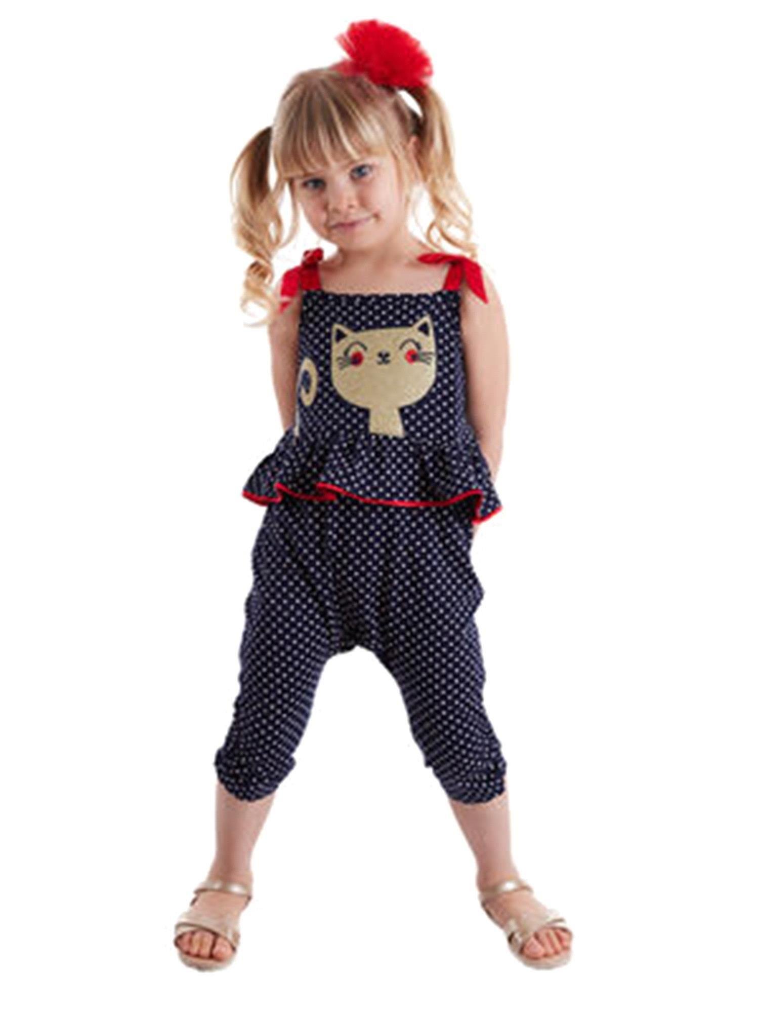 Denokids Kız Çocuk Kedi Puanlı Tulum Cff-21Y1-057