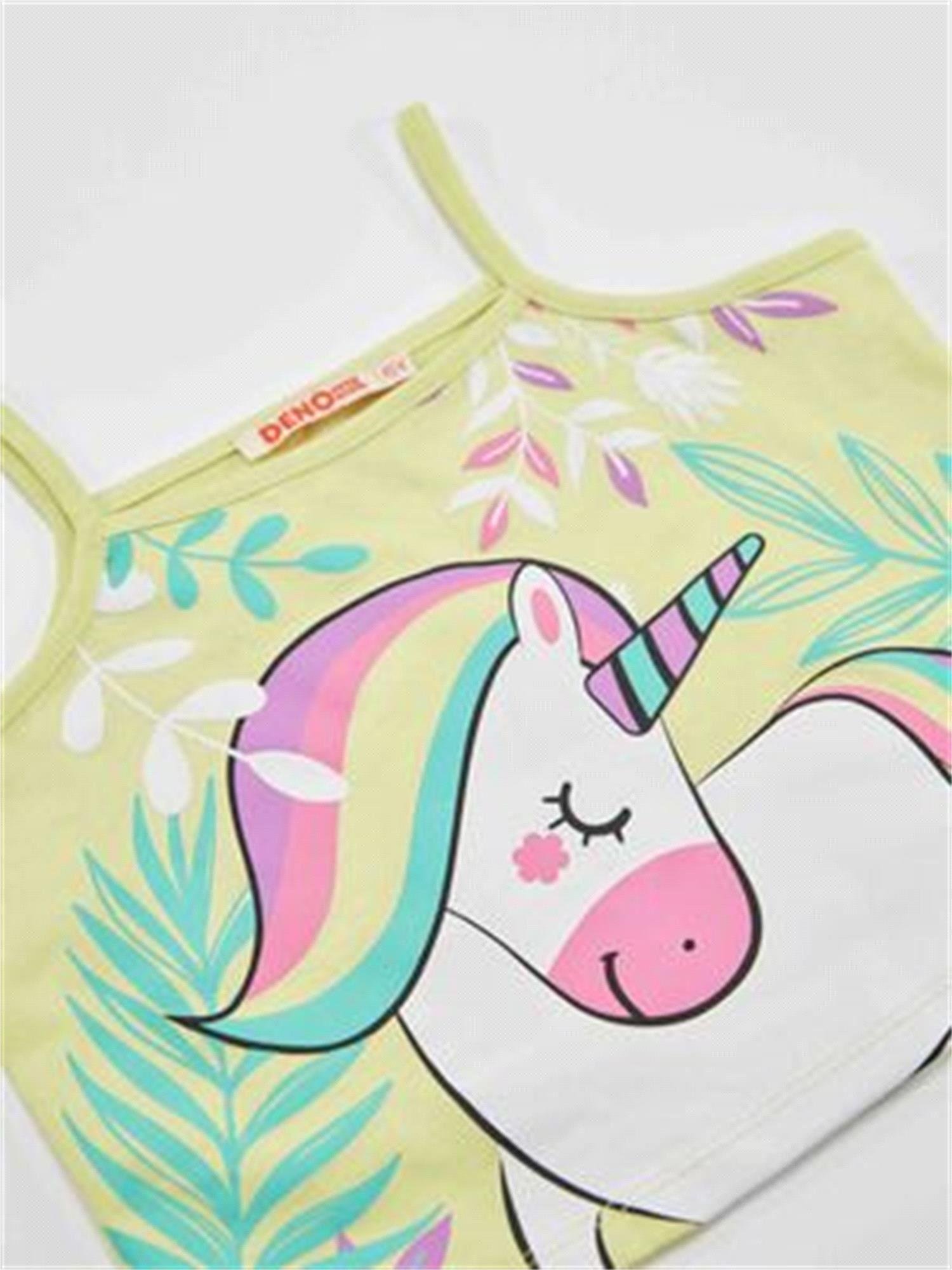 Denokids Kız çocuk Ormanda Unicorn Tshırt Şort Takım Cff-23Y1-043