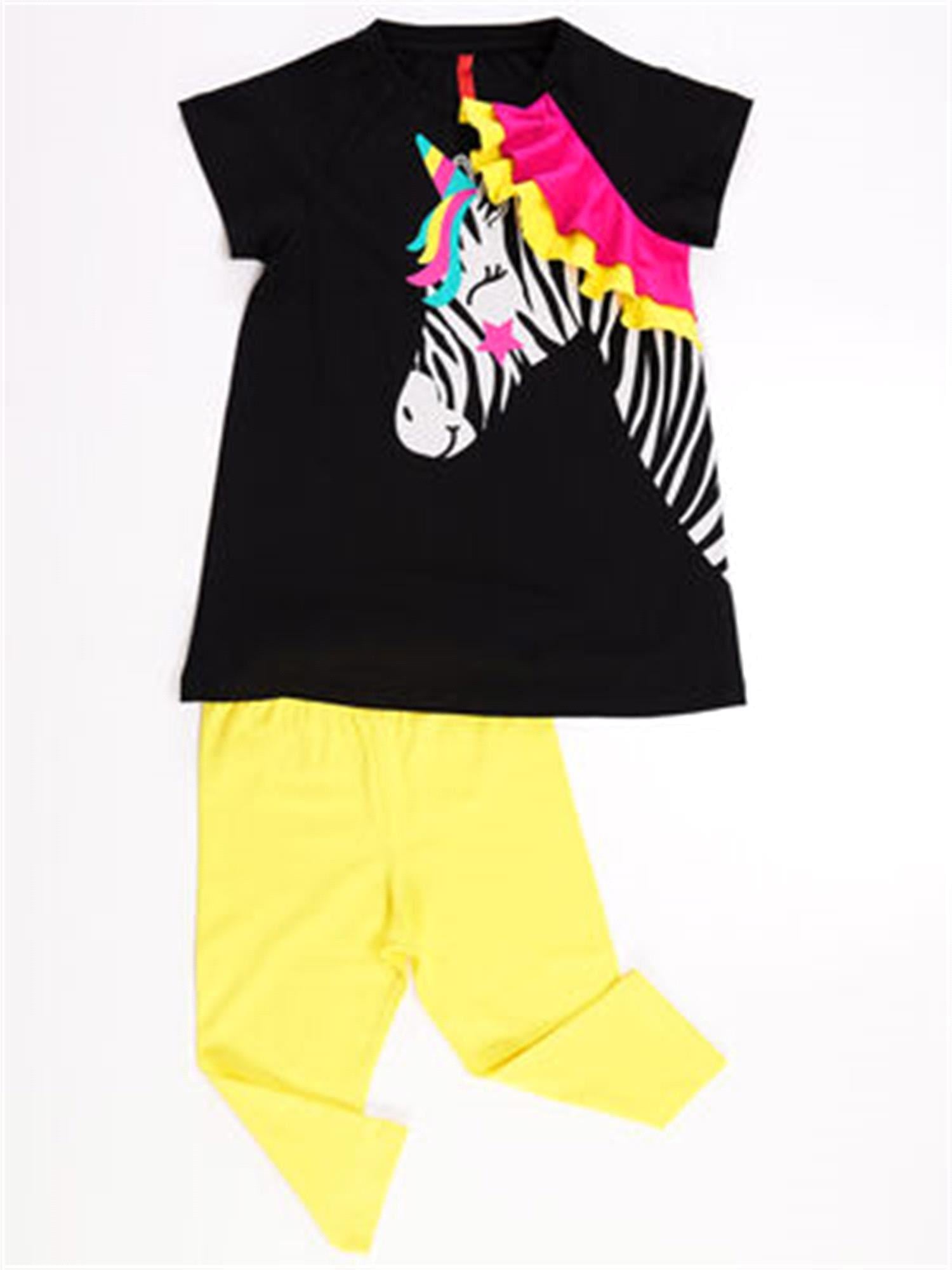 Denokids Kız Çocuk Zebracorn Siyah Tunik Takım Cff-21Y1-063