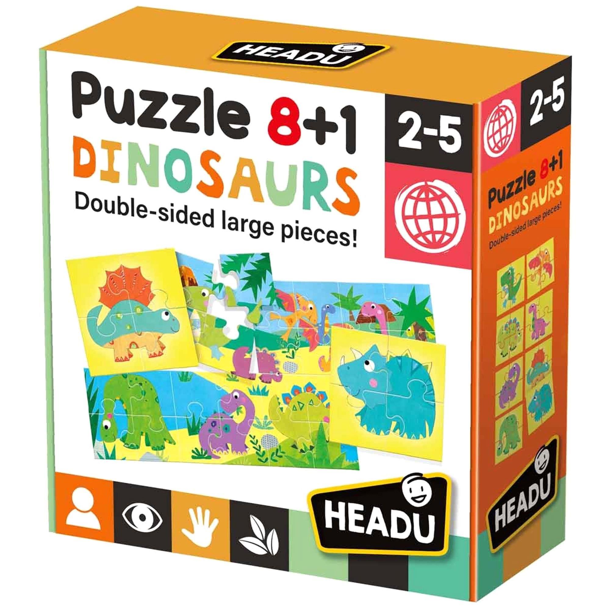 Headu Çift Taraflı (8+1) Dinozor Puzzle (2-5 Yaş) IT22243
