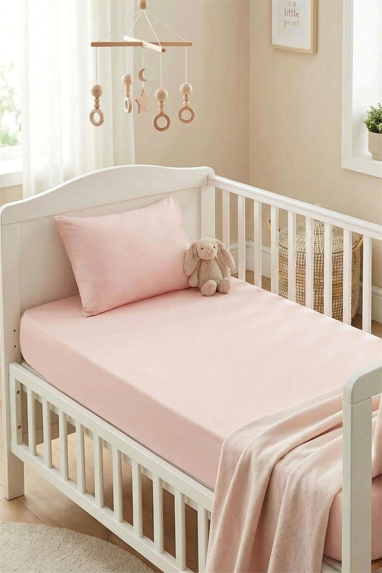 Kanz Kız Bebek Pamuklu Lastikli Çarşaf Set Pudra KNZ-004