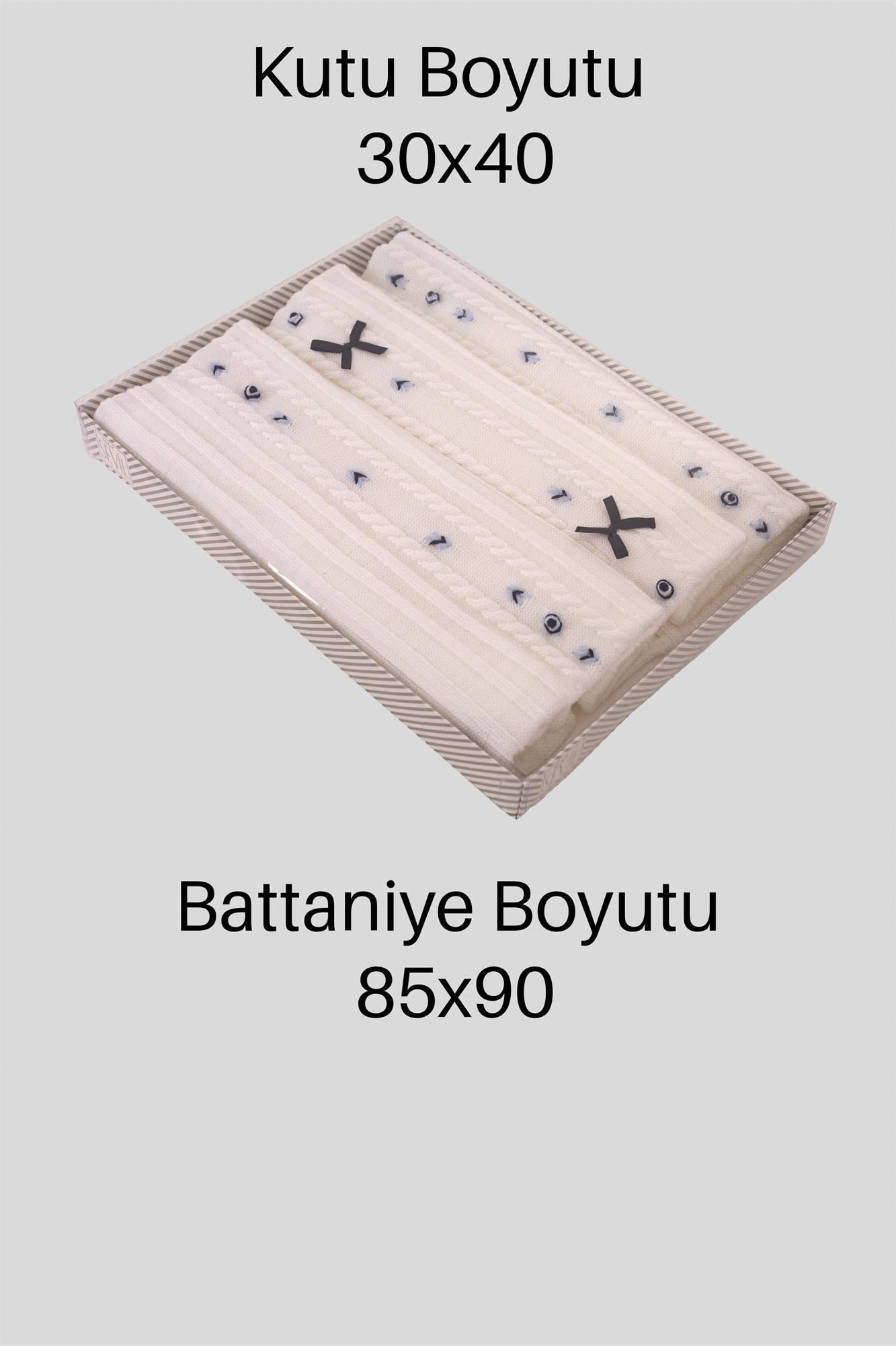 Kinder Baby Sevil Erkek Bebek Desenli Triko Battaniye Beyaz 1013