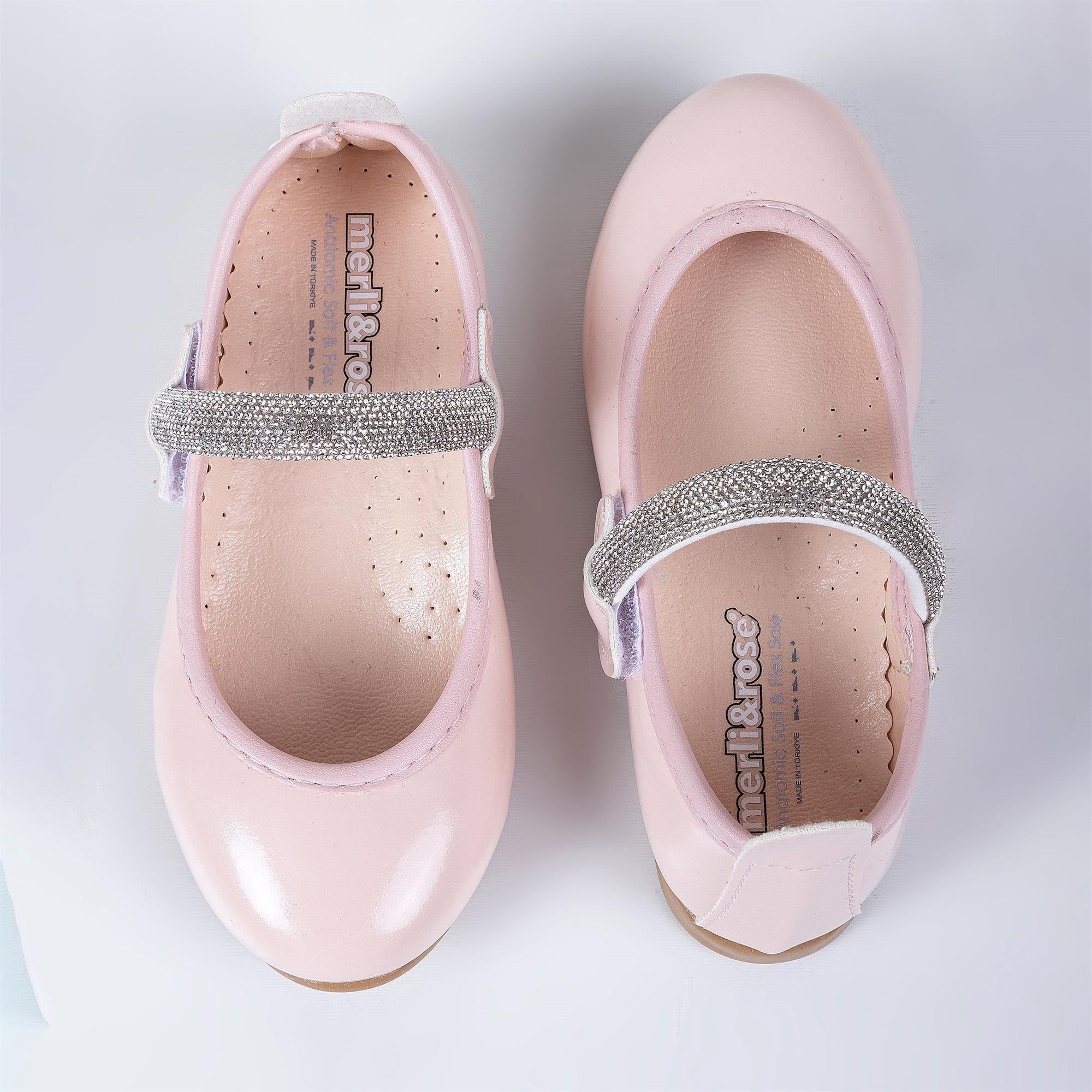 Merli&Rose Kız Çocuk Kalpli Babet Pudra Rugan P10005