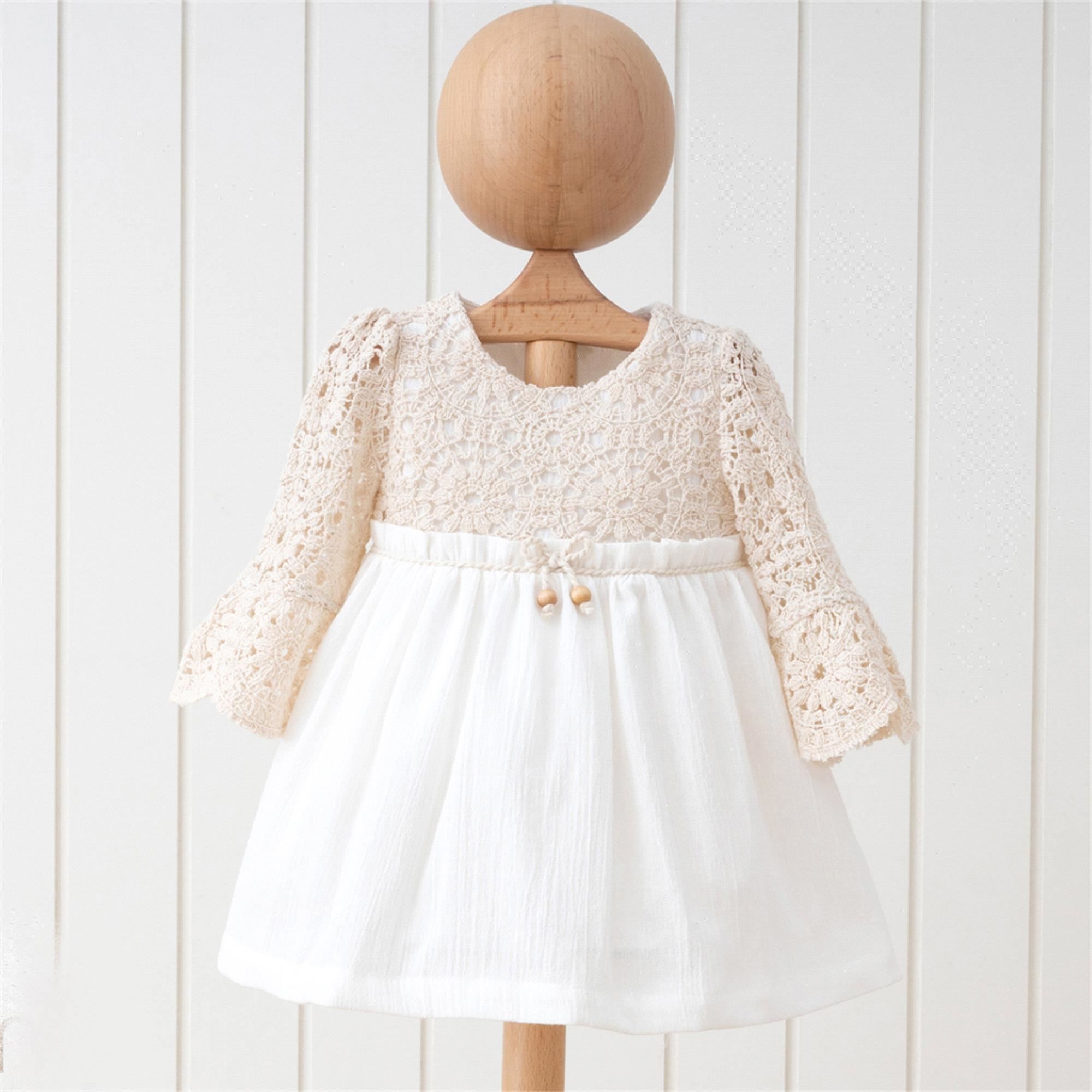 Mymio Baby Kız Bebek Boncuklu Naturel Uzun Kollu Elbise Ekru 3902