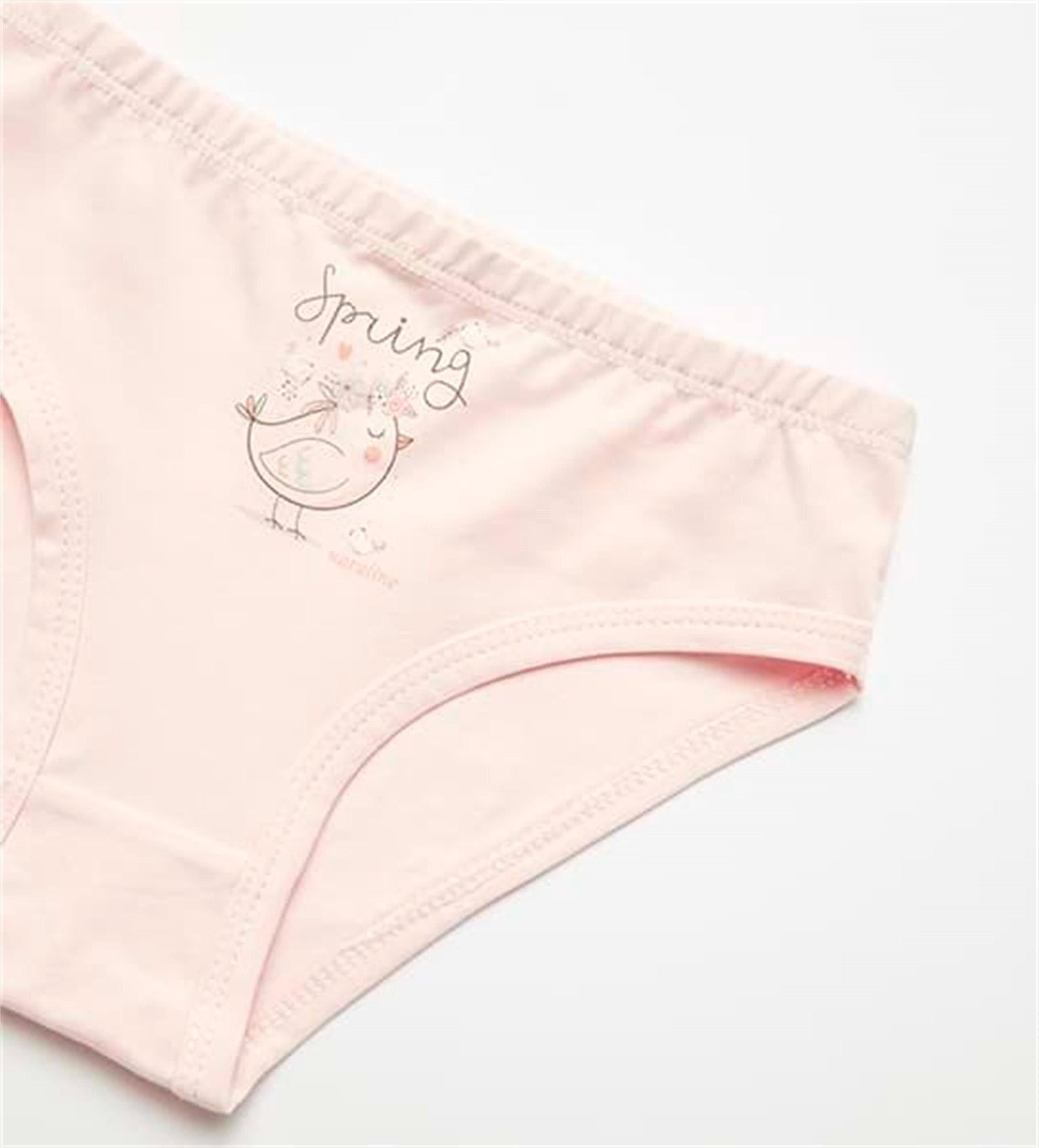 Natuline Kız Çocuk 2li Spring Bird Likralı Külot Ekru/Pembe 5805