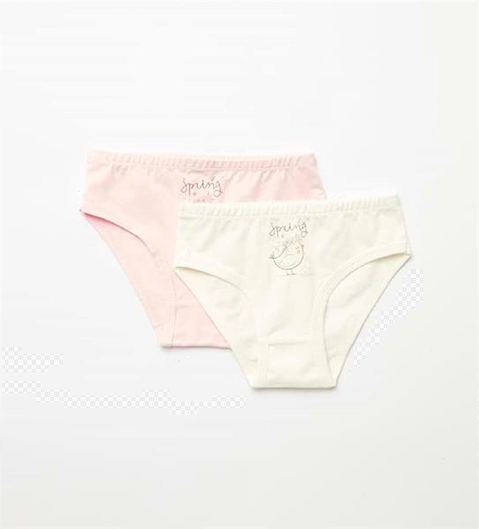 Natuline Kız Çocuk 2li Spring Bird Likralı Külot Ekru/Pembe 5805