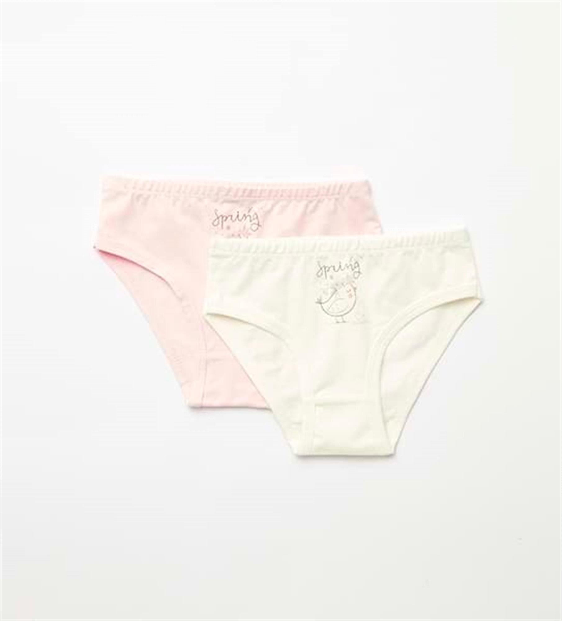 Natuline Kız Çocuk 2li Spring Bird Likralı Külot Ekru/Pembe 5805