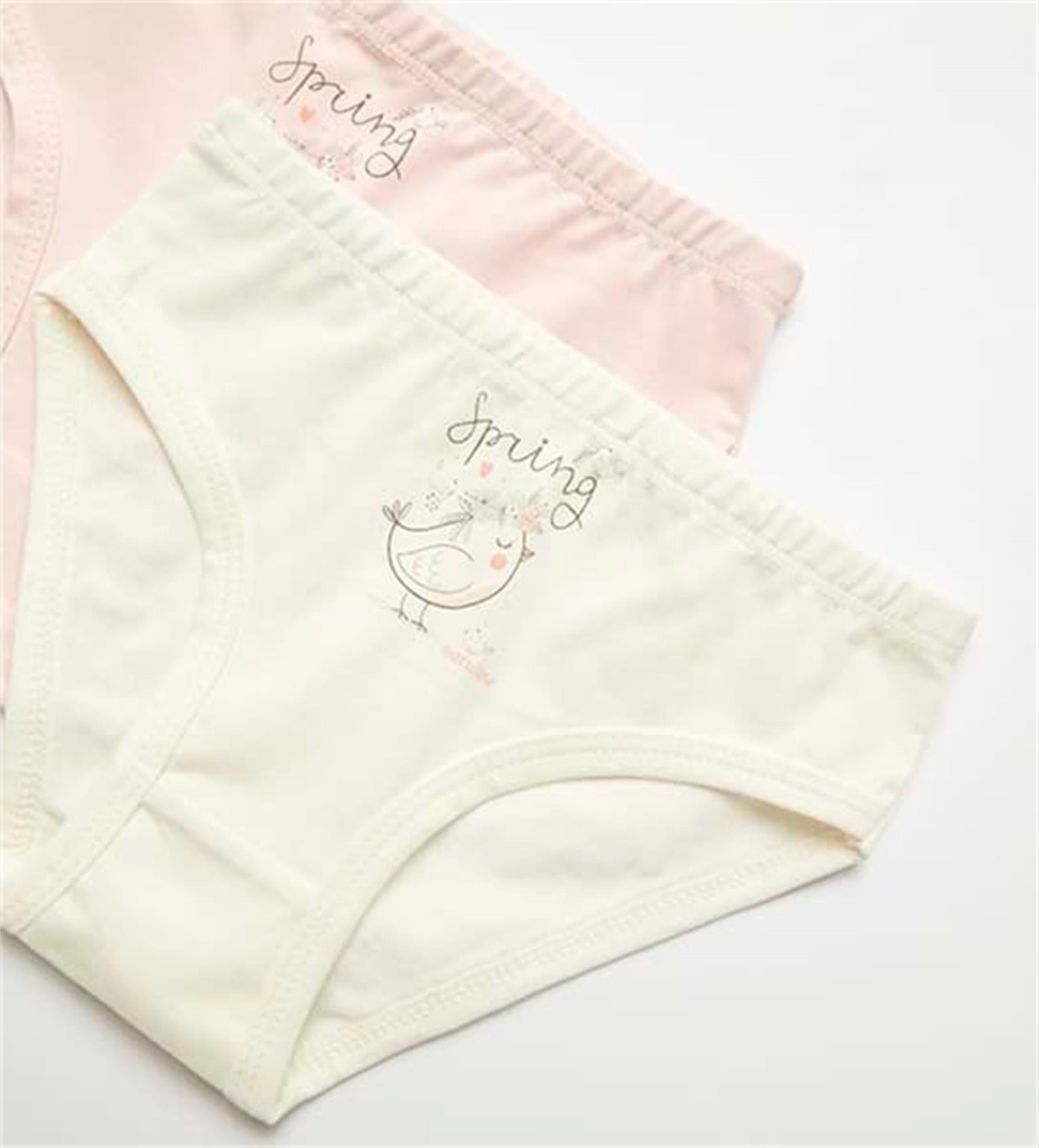 Natuline Kız Çocuk 2li Spring Bird Likralı Külot Ekru/Pembe 5805