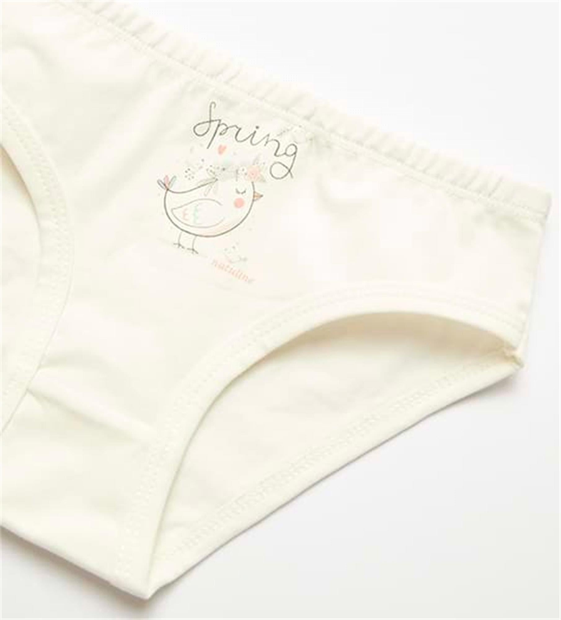 Natuline Kız Çocuk 2li Spring Bird Likralı Külot Ekru/Pembe 5805