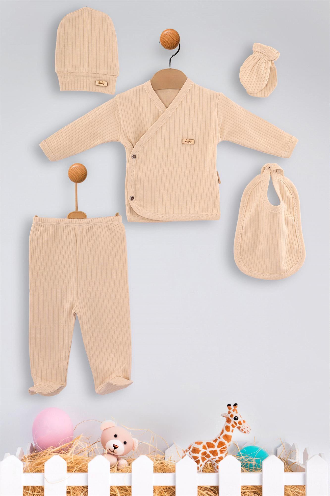 Özlem Bebe Unisex Bebek 5li Lüx Zıbın Takım Camel 4205