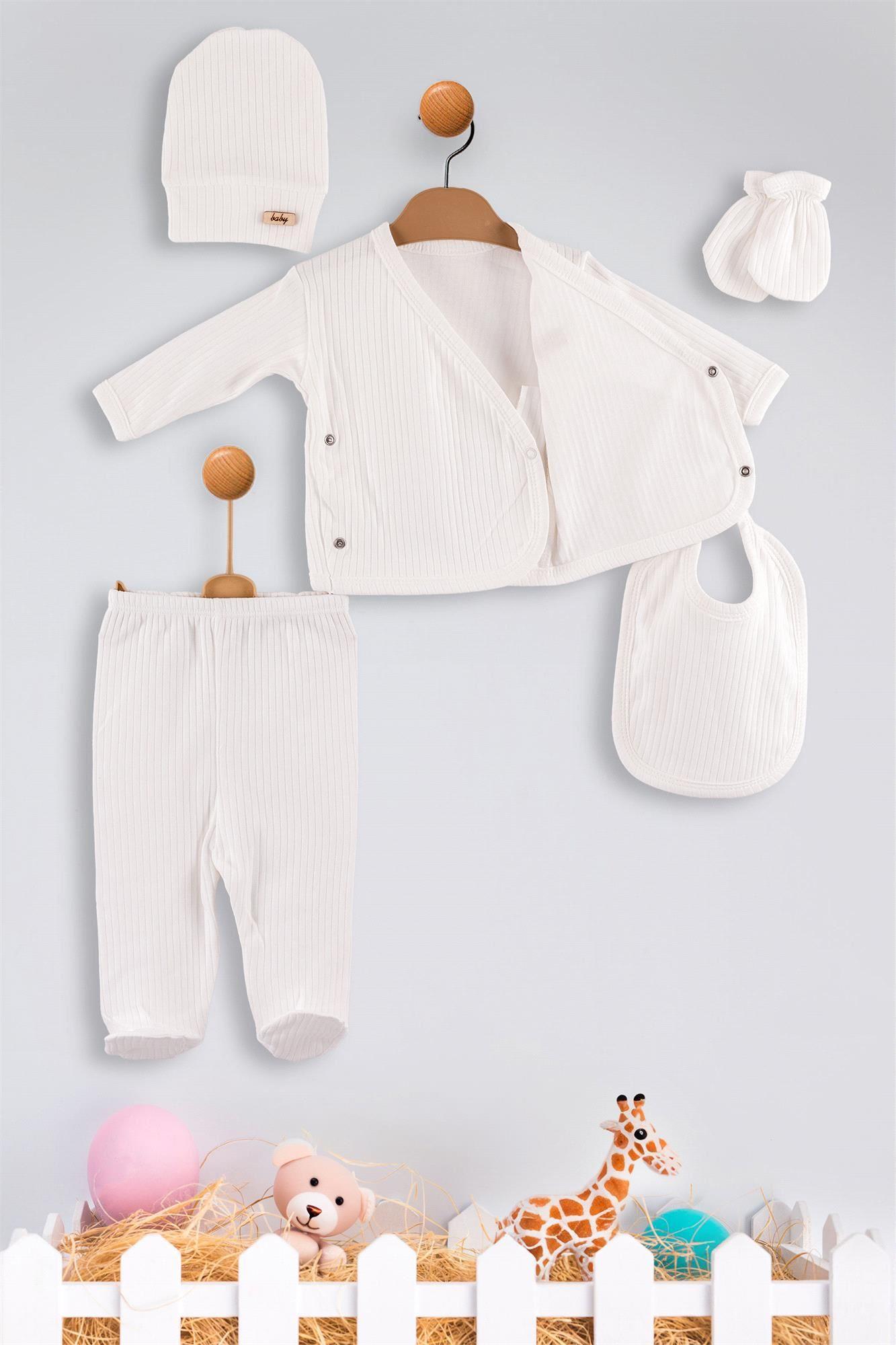 Özlem Bebe Unisex Bebek 5li Lüx Zıbın Takım Beyaz 4205