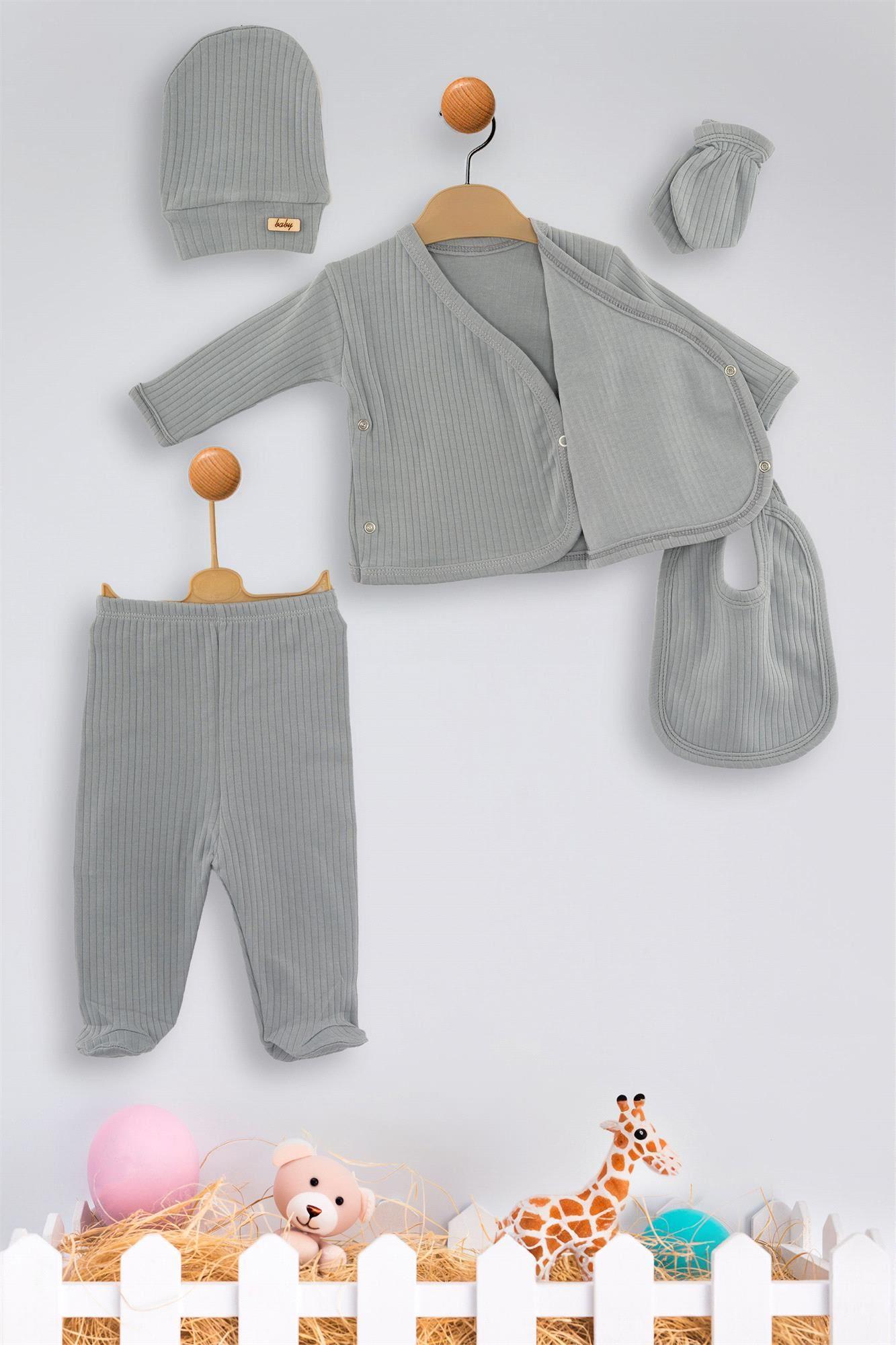 Özlem Bebe Unisex Bebek 5li Lüx Zıbın Takım Gri 4205