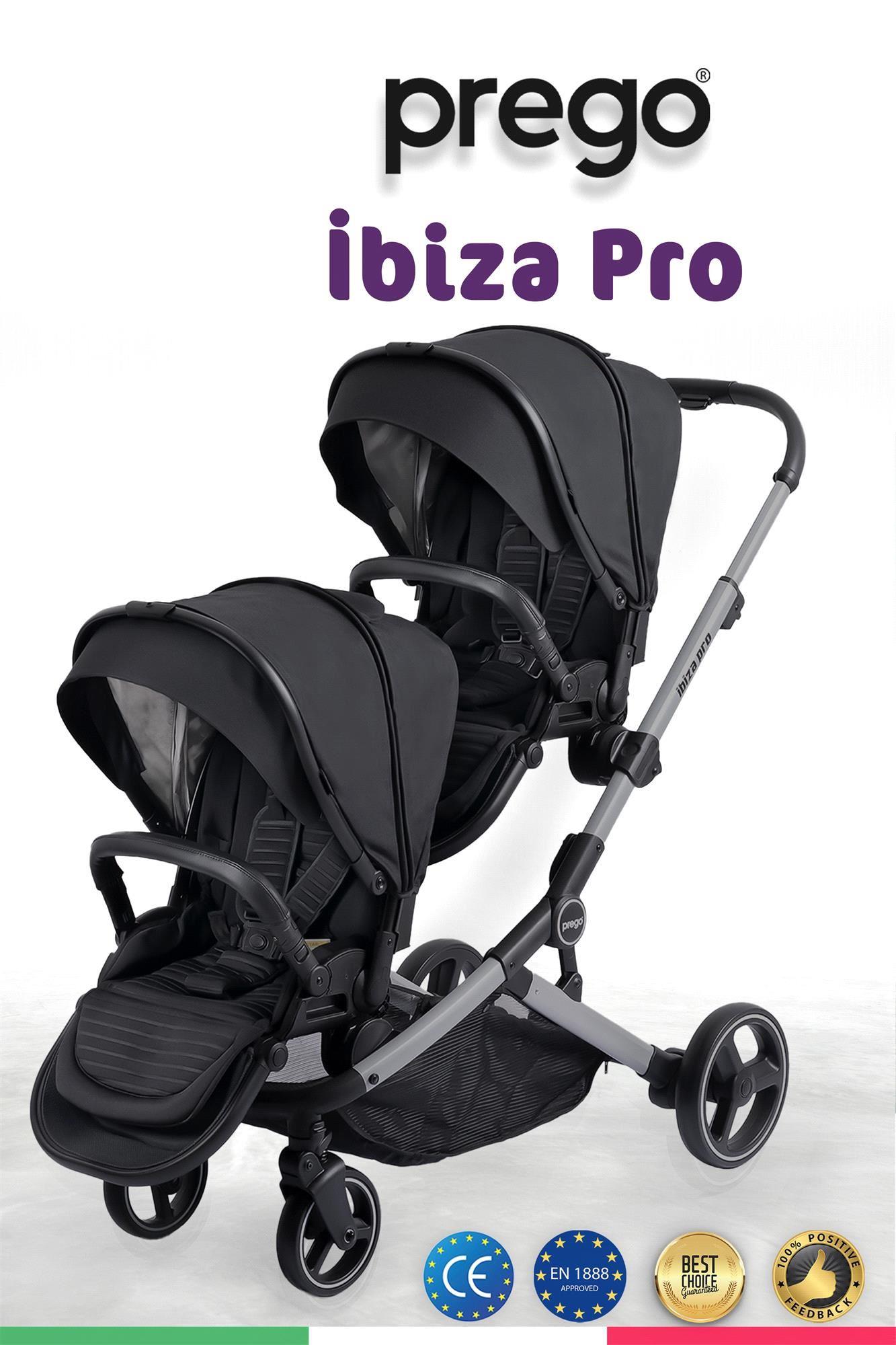 Prego 2071 İbiza Pro İkiz Bebek Arabası Siyah