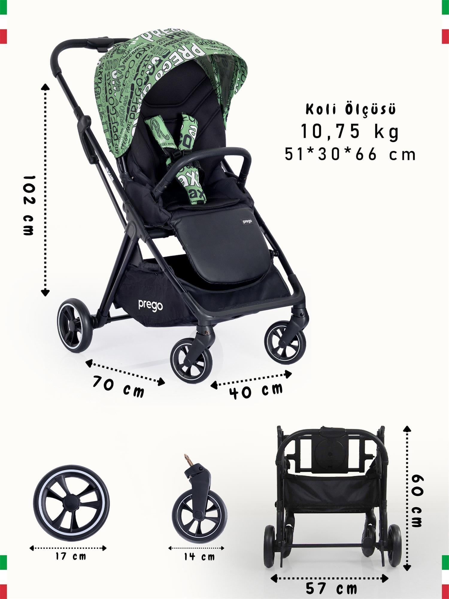Prego Axis 360 Derece Dönebilen Çift Yönlü Bebek Arabası Yeşil 2242