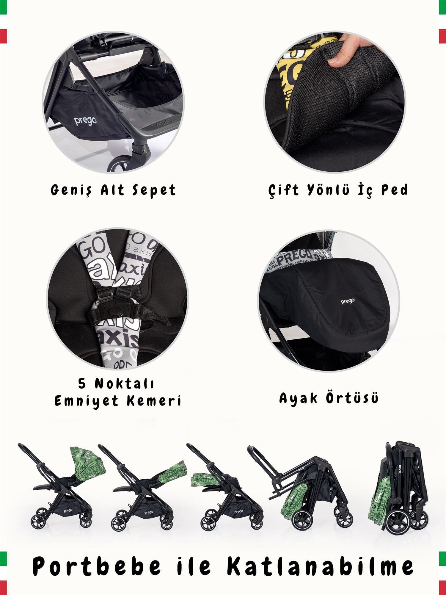 Prego Axis 360 Derece Dönebilen Çift Yönlü Bebek Arabası Yeşil 2242