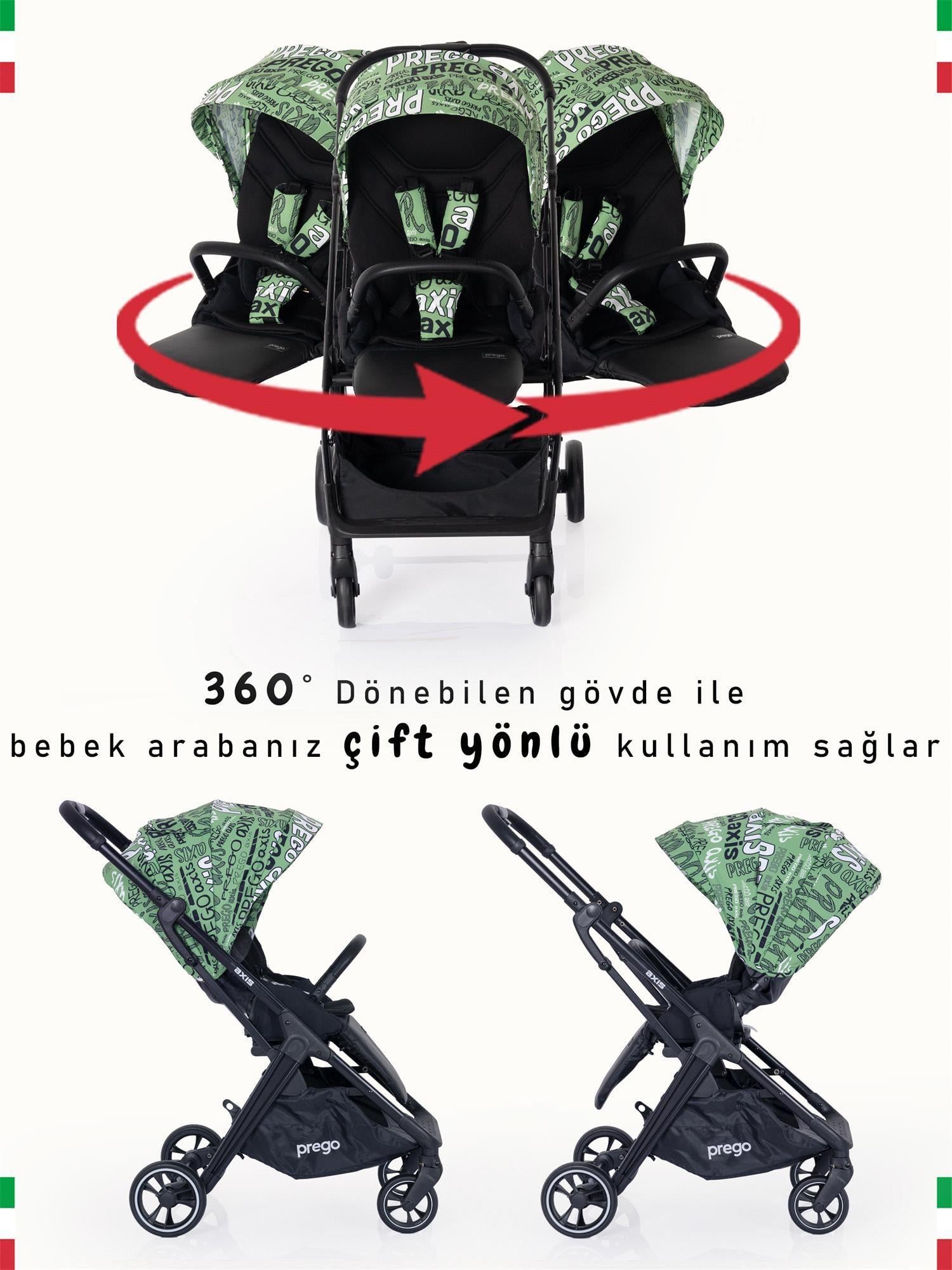 Prego Axis 360 Derece Dönebilen Çift Yönlü Bebek Arabası Yeşil 2242