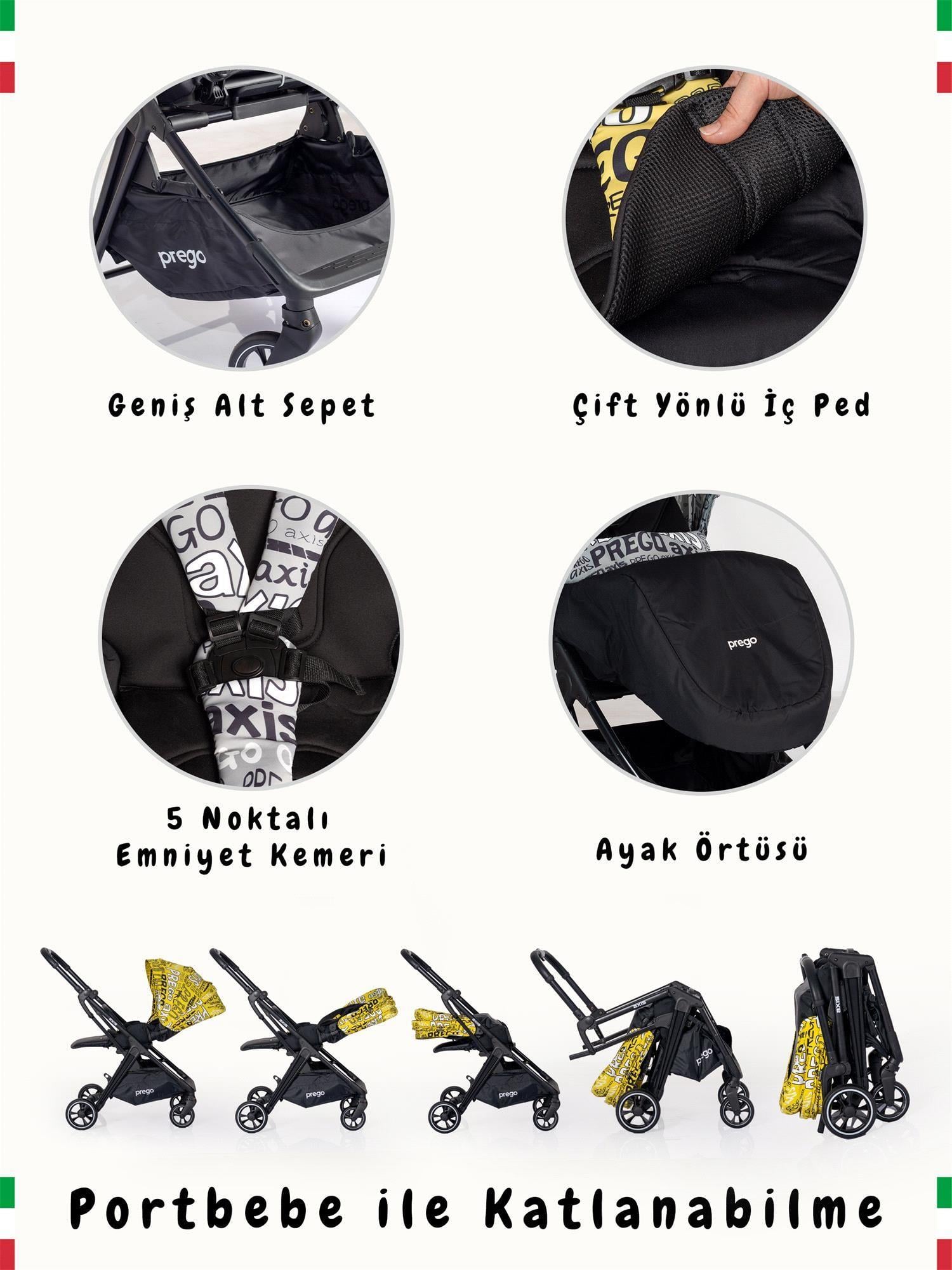 Prego Axis 360 Derece Dönebilen Çift Yönlü Bebek Arabası Sarı 2242