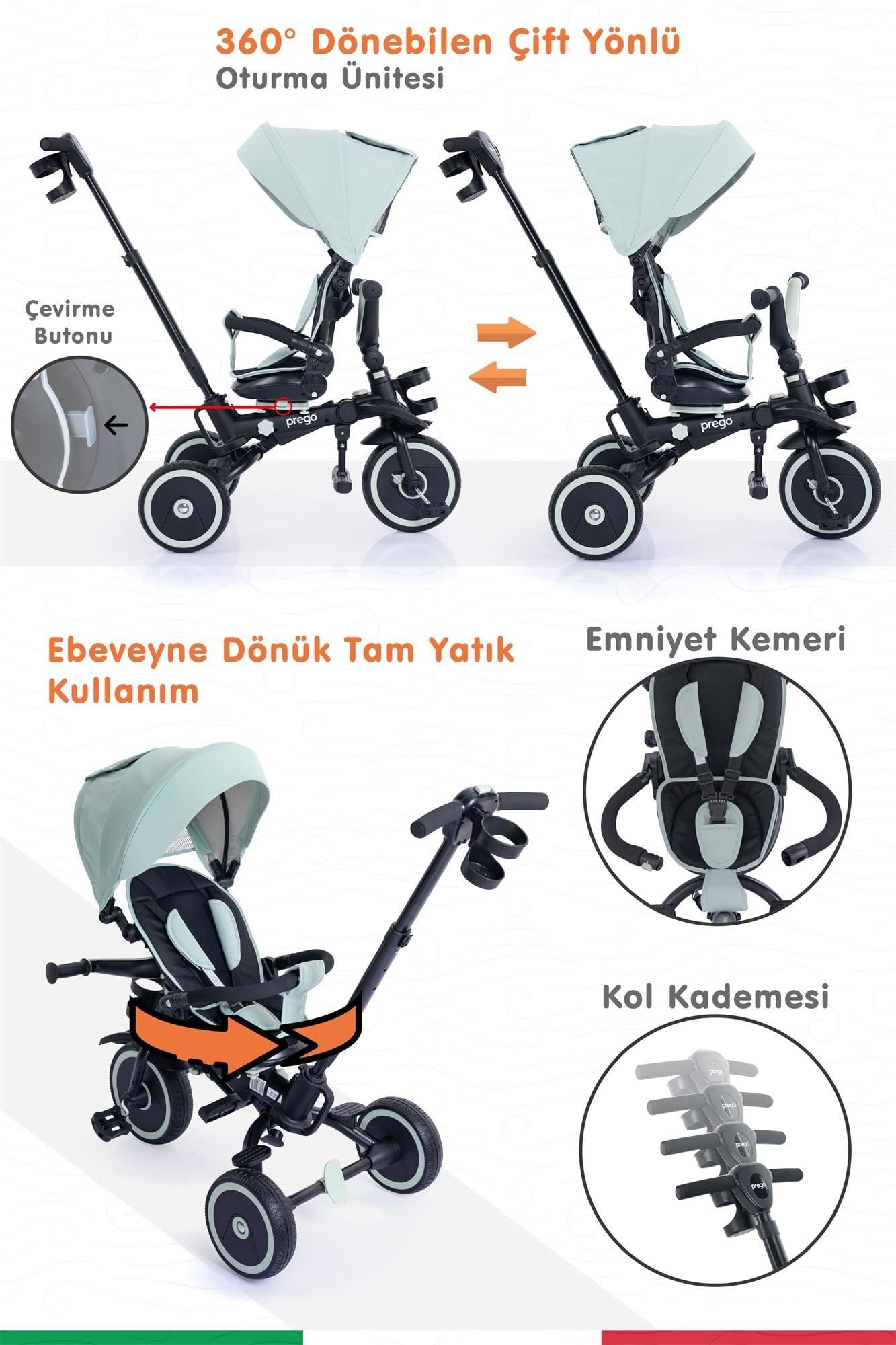 Prego Happy Dino Plus 360° Dönebilen Koltuklu Tamamen Katlanabilir Çocuk Bisikleti Yeşil P670
