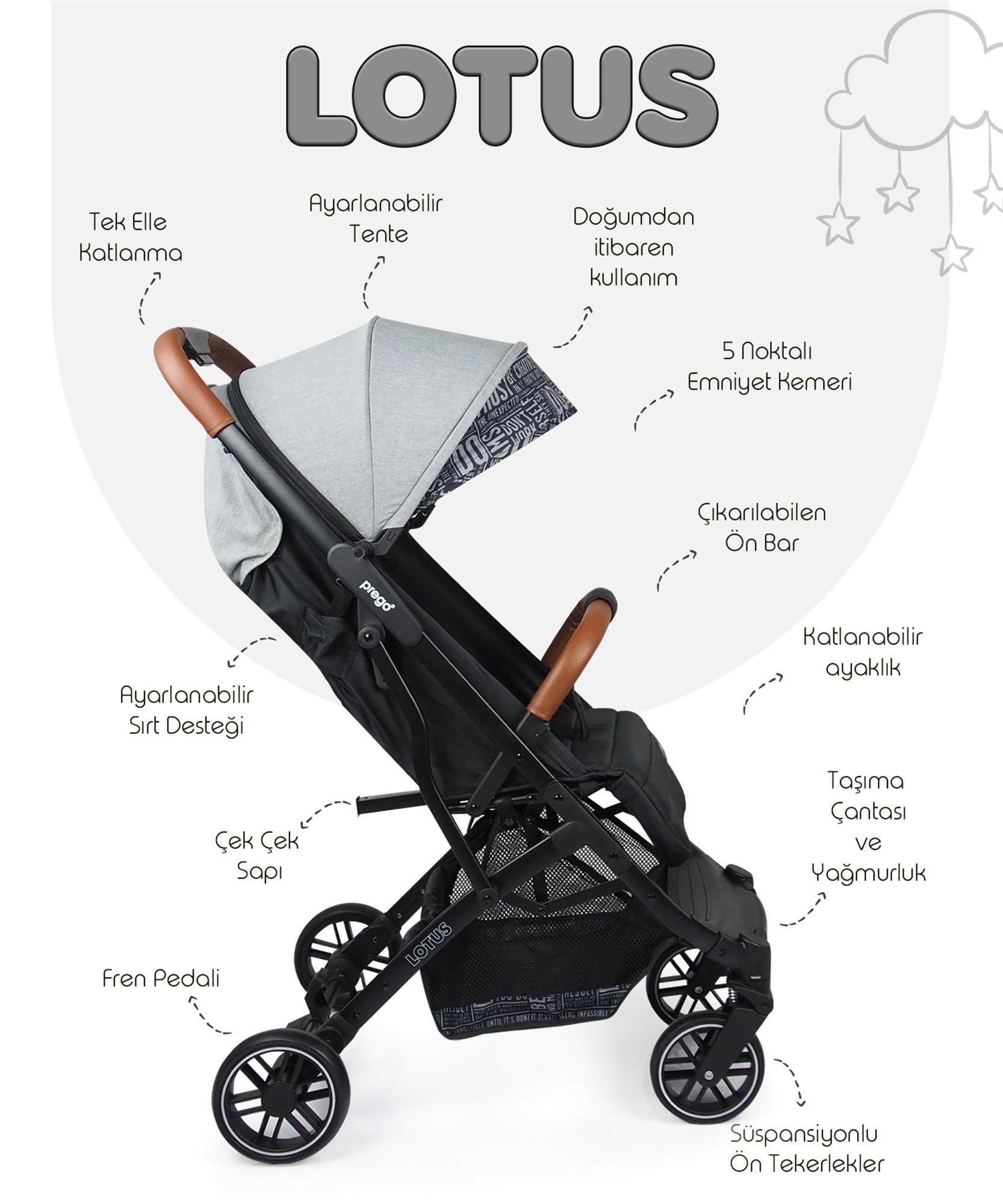 Prego Lotus Kabin Boy Bebek Arabası Gri 2033