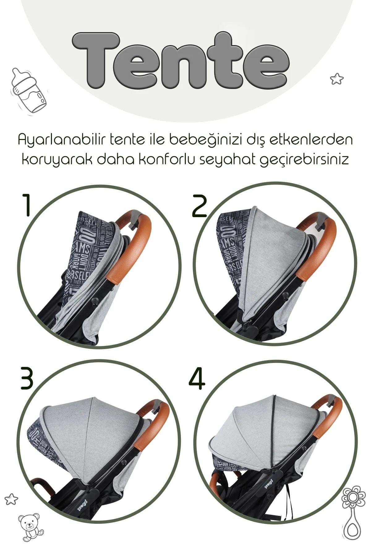 Prego Lotus Katlanabilir Kabin Boy Travel Bebek Arabası Gri 2033