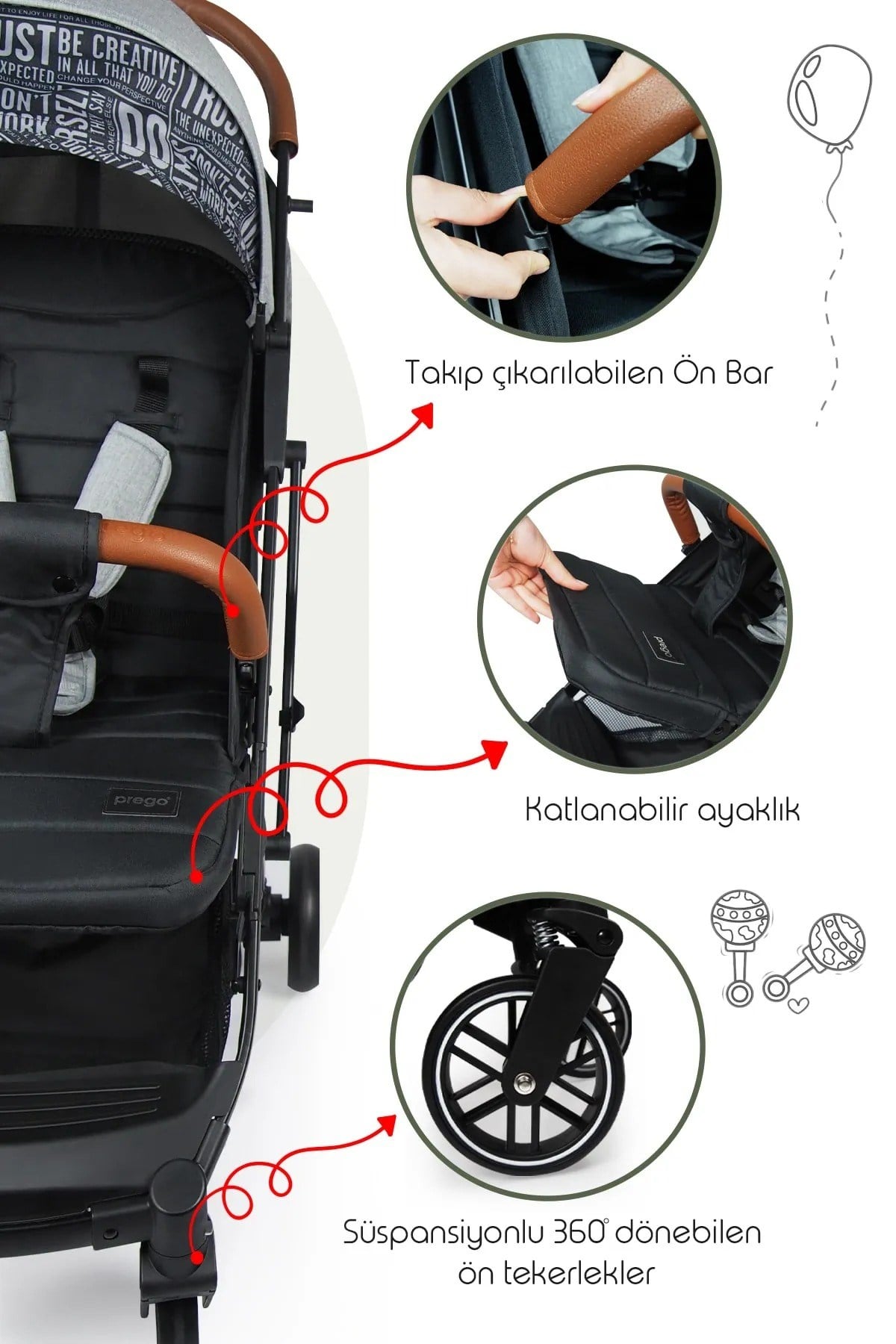 Prego Lotus Katlanabilir Kabin Boy Travel Bebek Arabası Gri 2033