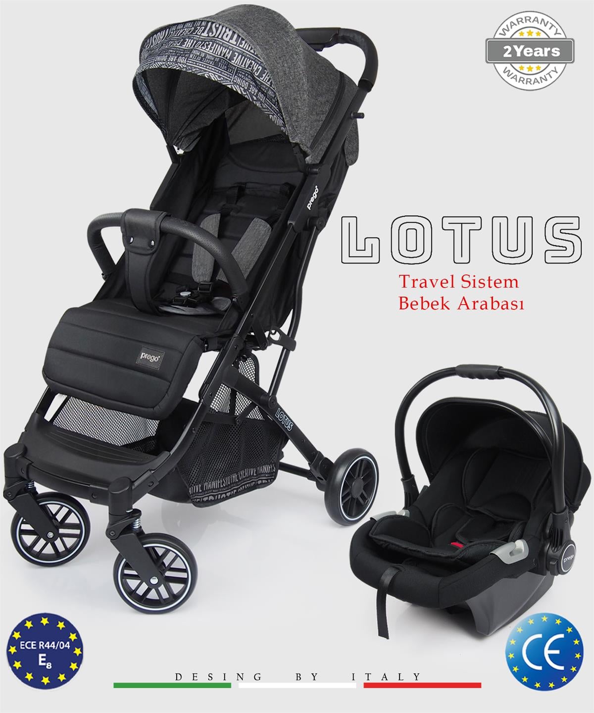 Prego Lotus Katlanabilir Kabin Boy Travel Bebek Arabası Füme 2033