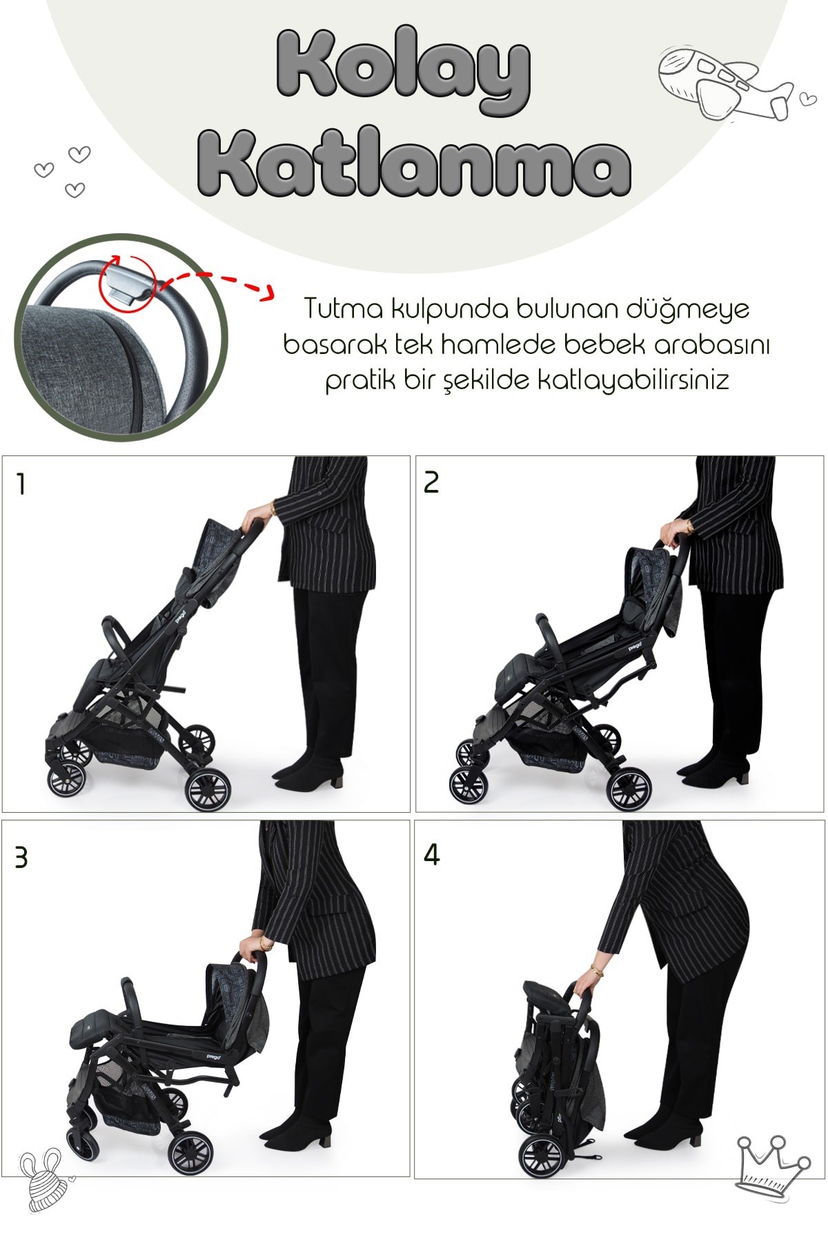 Prego Lotus Katlanabilir Kabin Boy Travel Bebek Arabası Füme 2033