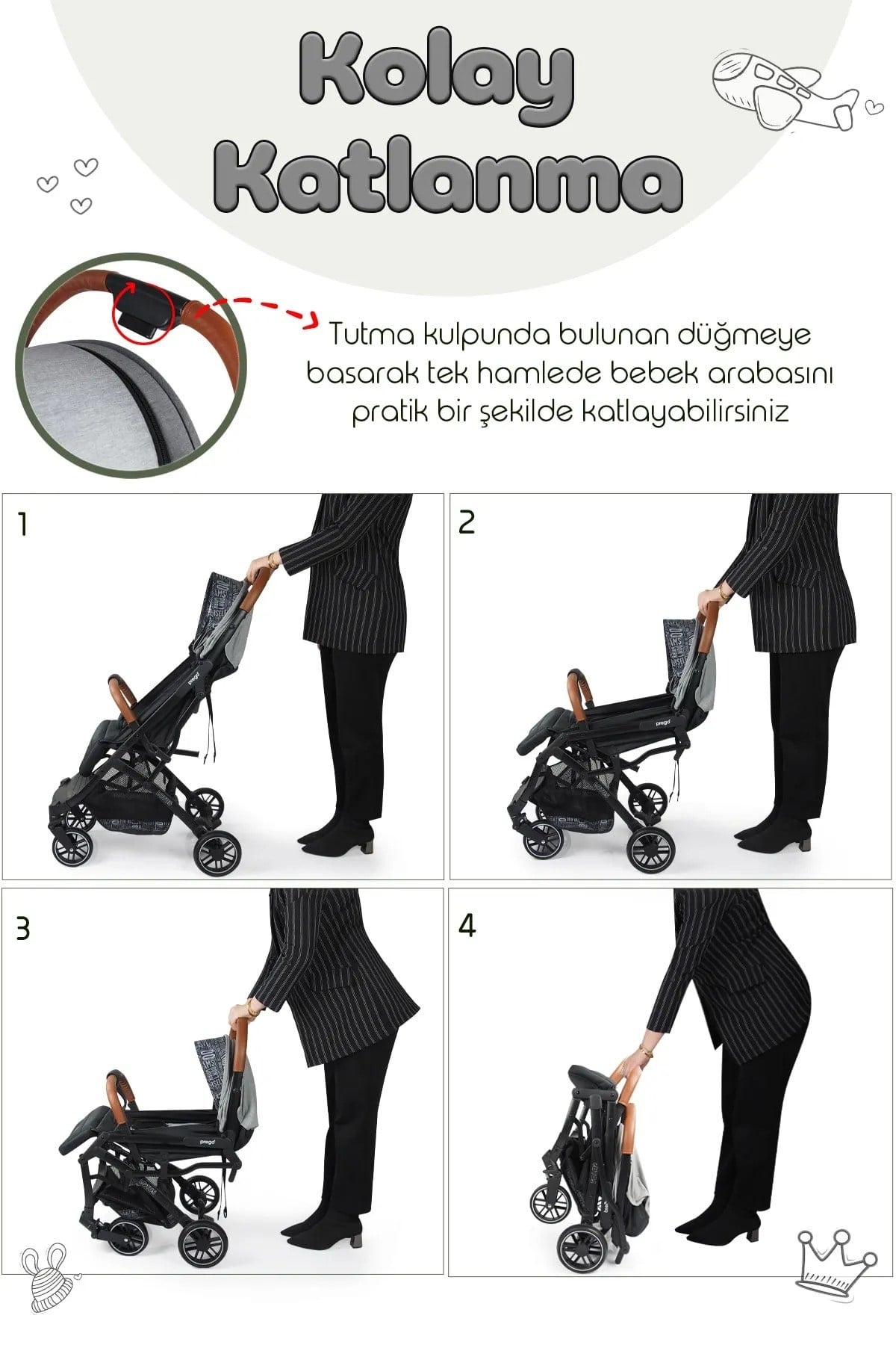 Prego Lotus Katlanabilir Kabin Boy Travel Bebek Arabası Gri 2033