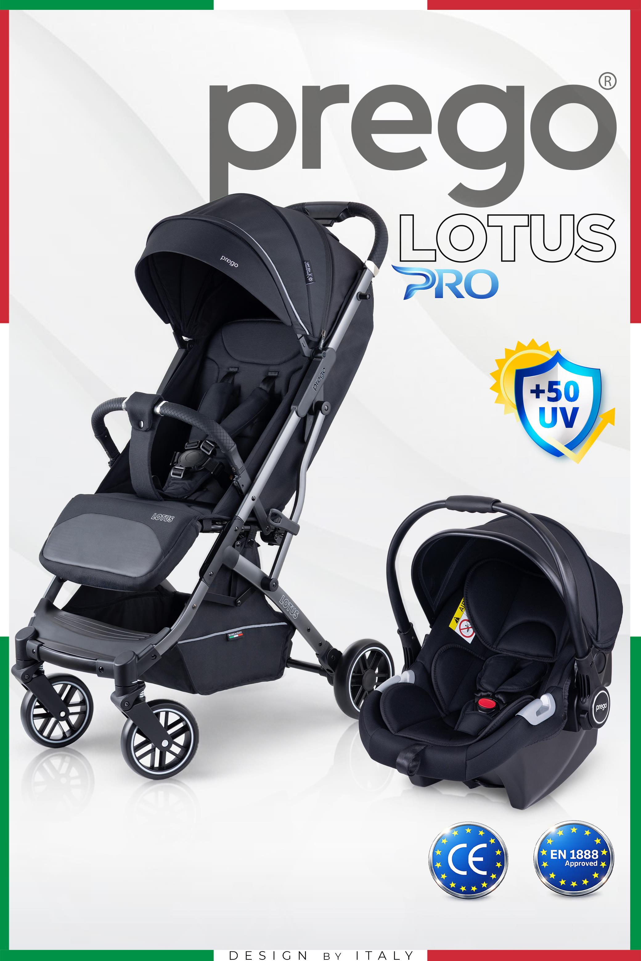 Prego Lotus Pro Kabin Boy Travel Bebek Arabası -Tek Elle Katlanır-Hafif -UV Tenteli -Yağmurluk-Örtü-Kılıf Siyah