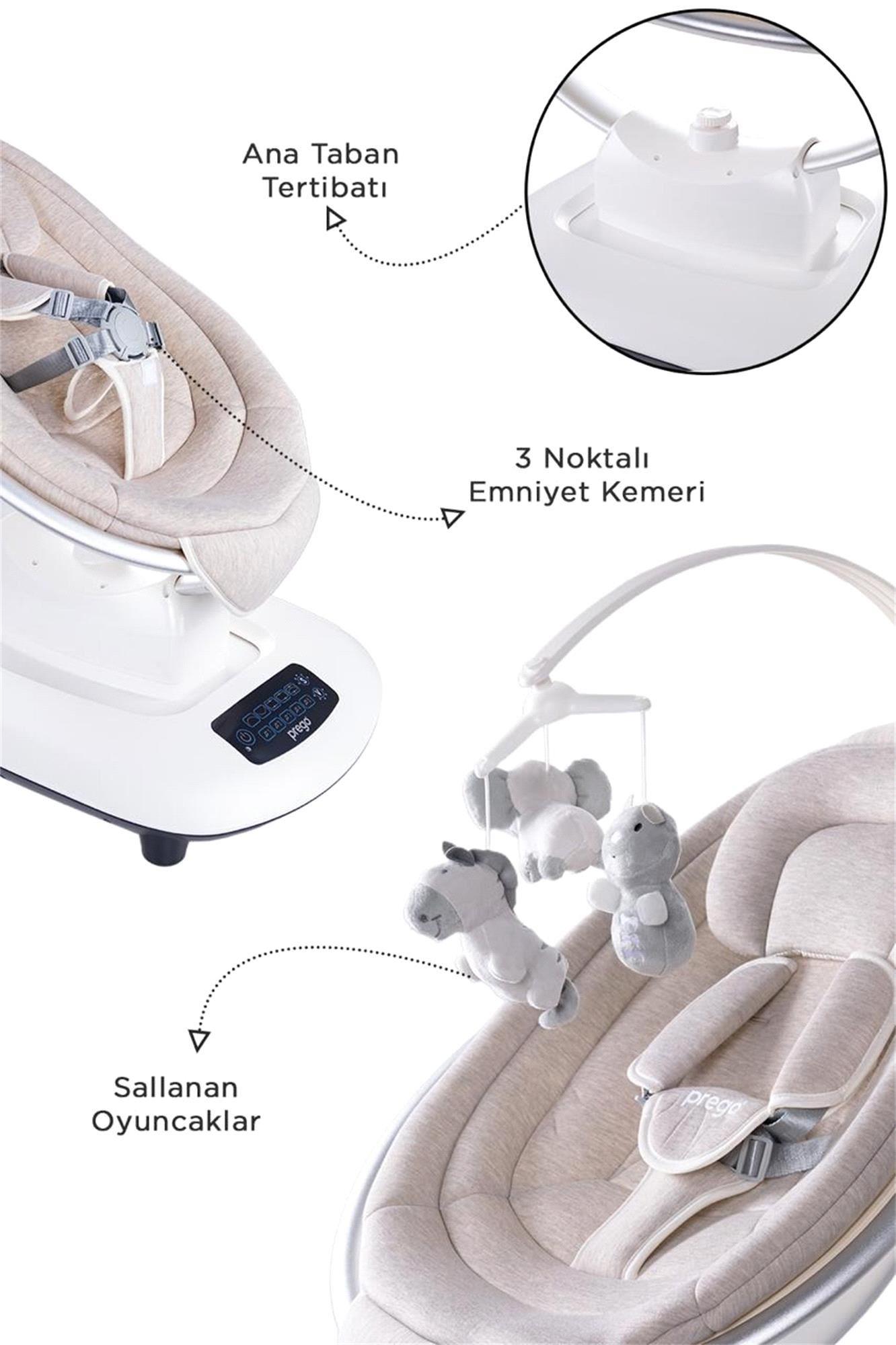 Prego Montes Elektrikli Otomatik Sallanan Ana Kucağı  Beşik Gri