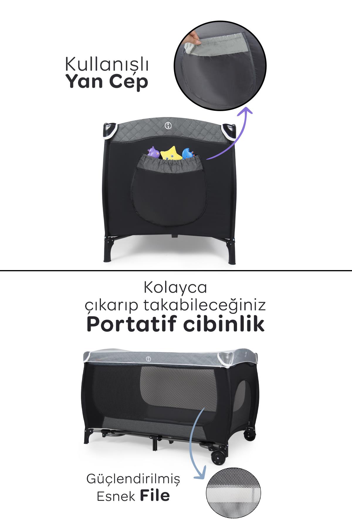 Prego San Diego Plus Oyun Parkı 70*120 Cm Gri + Yatak Hediyeli