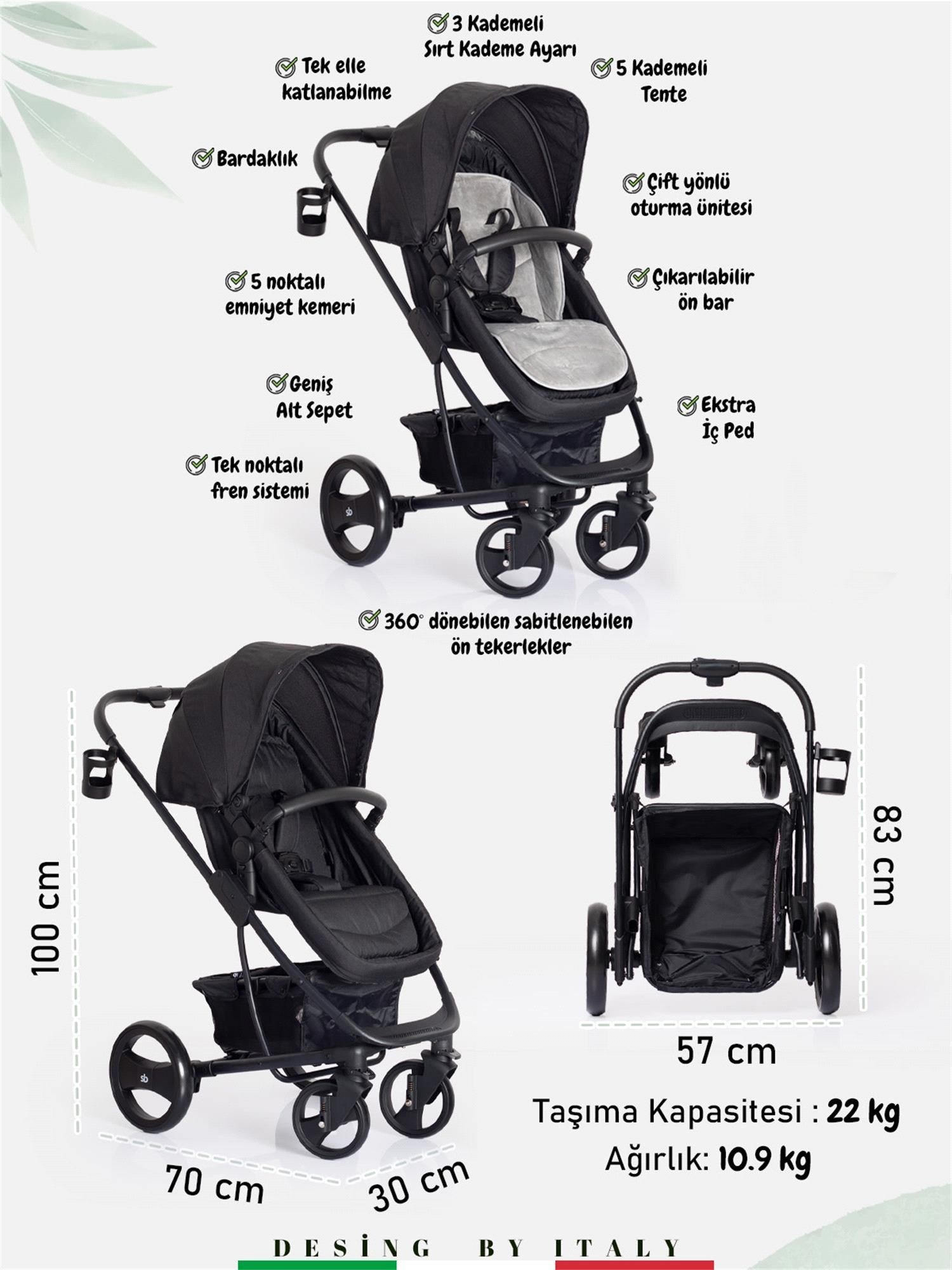 Sunny Baby 9023 İcon Travel Sistem Bebek Arabası Siyah 
