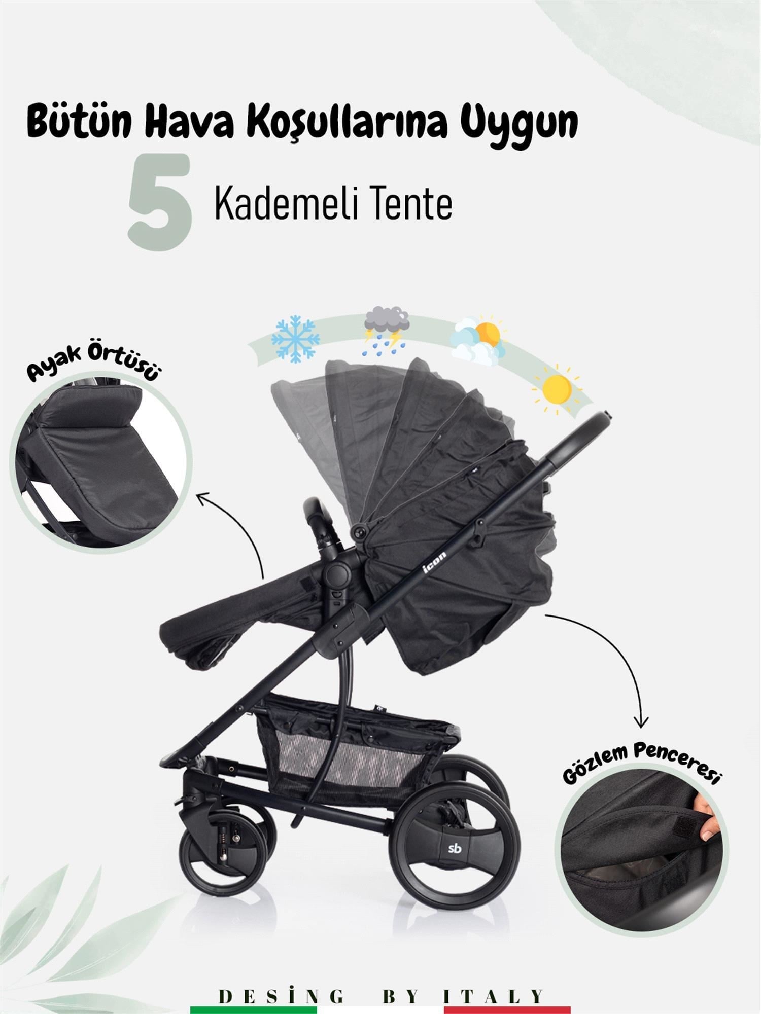 Sunny Baby 9023 İcon Travel Sistem Bebek Arabası Siyah 