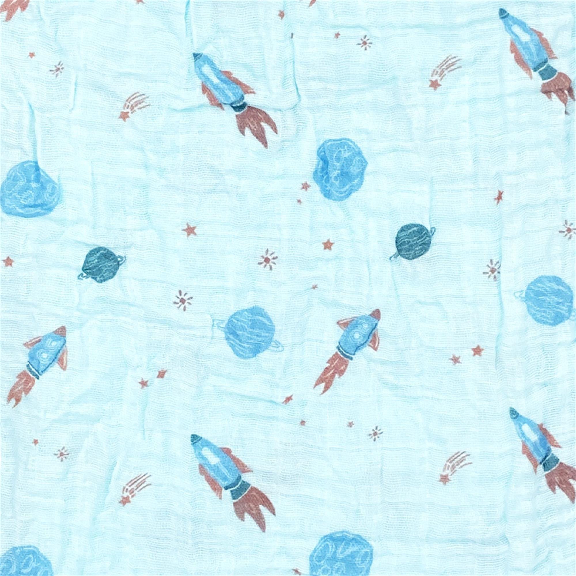 Tiffany Baby Space Ship Baskılı Müslin Bebek Battaniye Turkuaz 79080 