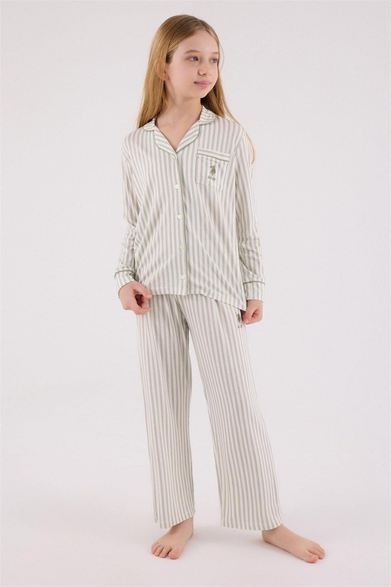 U.S. Polo Assn. Kız Çocuk Gömlek Pijama Takımı Çay Yeşili US2326-4
