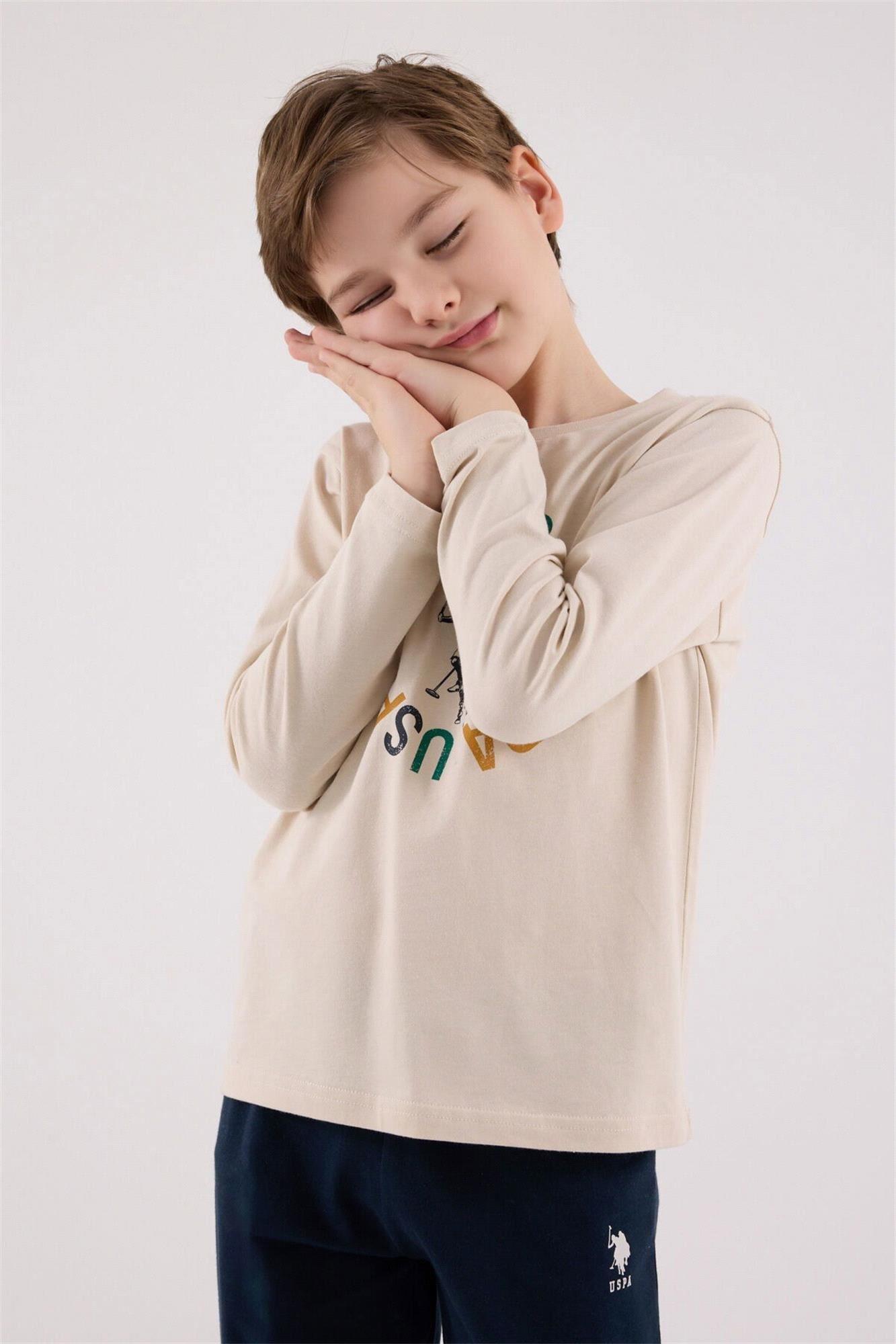 U.S. Polo Assn. Erkek Çocuk Pijama Takımı Bej US2214-G