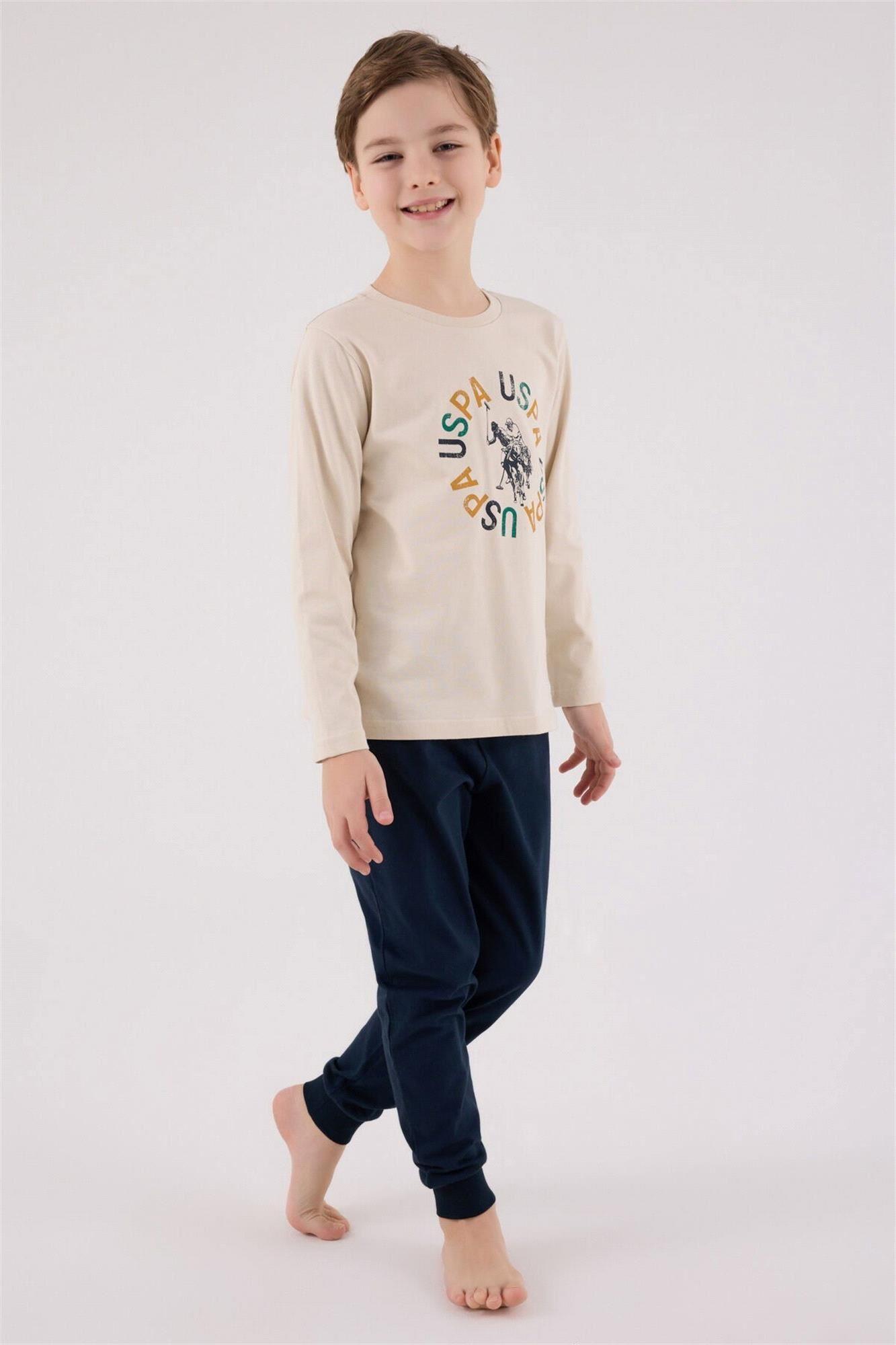 U.S. Polo Assn. Erkek Çocuk Pijama Takımı Bej US2214-G
