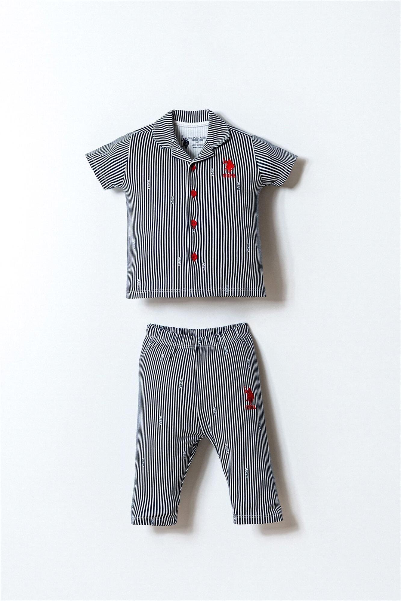 U.S. Polo Assn. Erkek Bebek Çizgili Gömlek Pijama Takımı Beyaz USB2860 