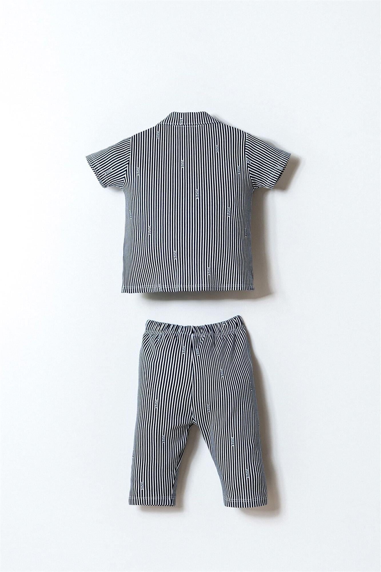 U.S. Polo Assn. Erkek Bebek Çizgili Gömlek Pijama Takımı Beyaz USB2860 