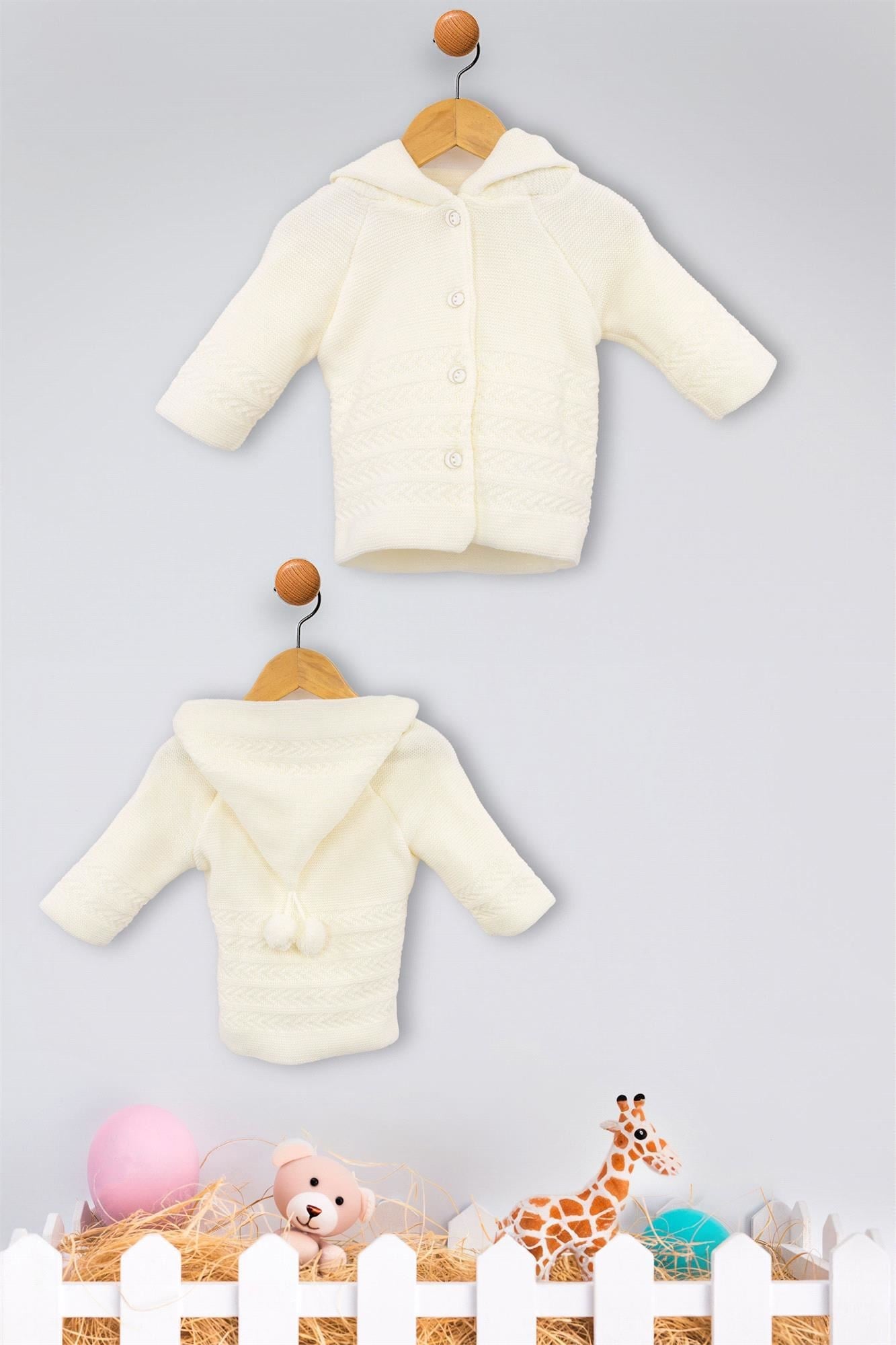 Veycan Baby Unisex Bebek Triko Kapşonlu Hırka Ekru 0101