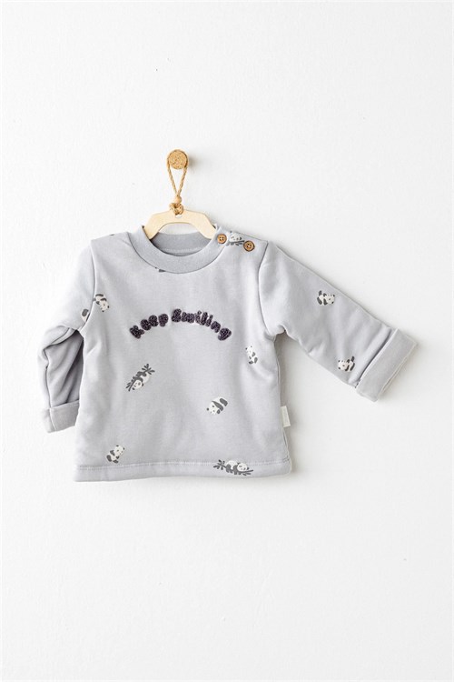 Andywawa Bebek Keep Smiling Dolgulu Alt Üst Takım Gri AC26028