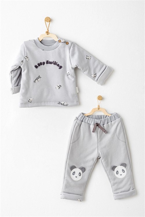 Andywawa Bebek Keep Smiling Dolgulu Alt Üst Takım Gri AC26028