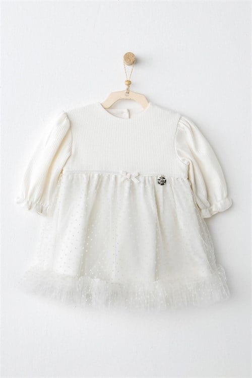 Andywawa Kız Bebek Dress Bow Bliss Elbise Ekru AC26257