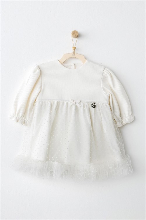 Andywawa Kız Bebek Dress Bow Bliss Elbise Ekru AC26257