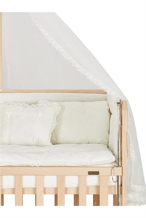 Baby Tech Extra Naturel Ahşap Tekerlekli Anne Yanı Beşik Yataklı (Krem Uyku Seti)